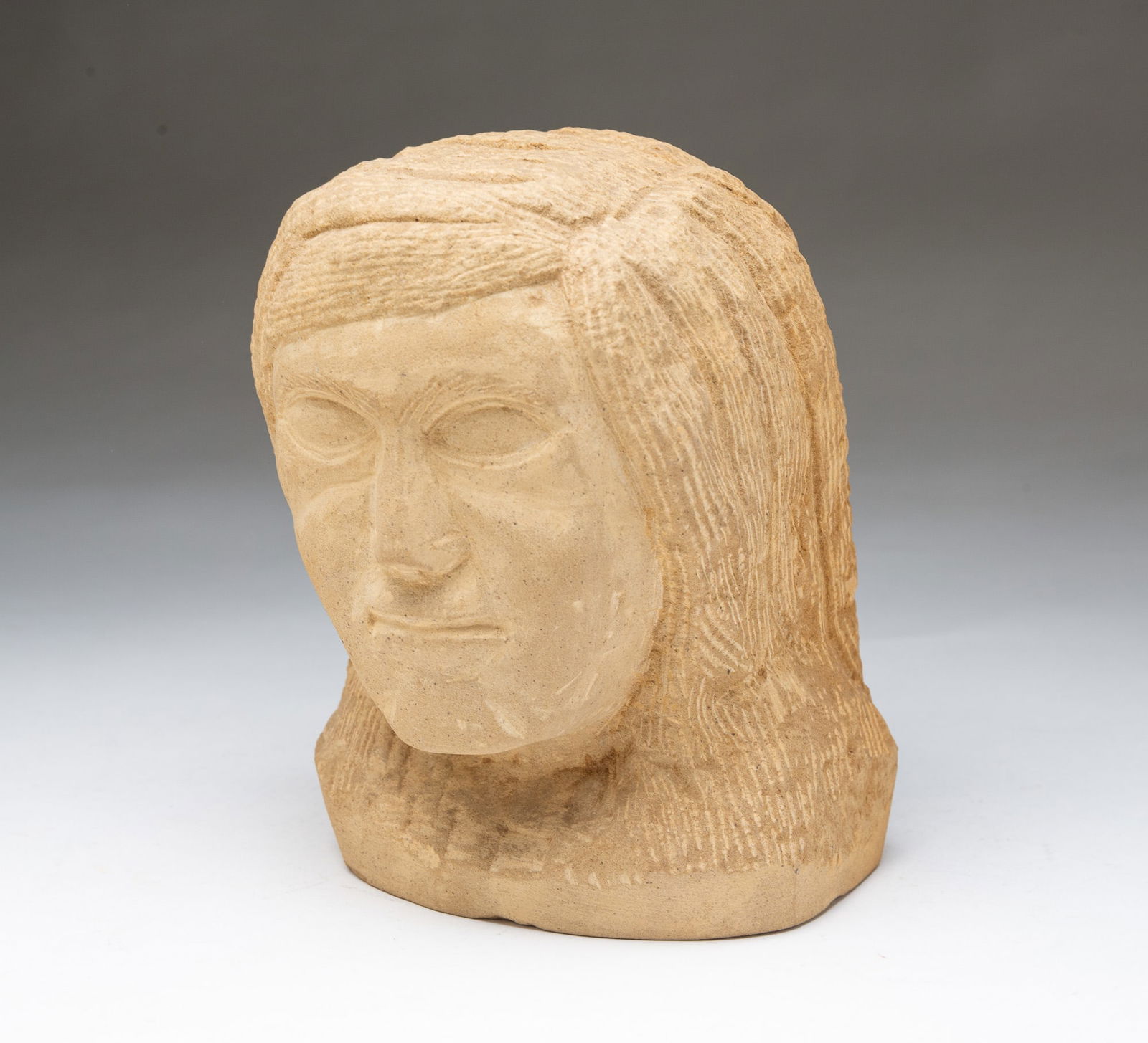 ERNEST "POPEYE" REED (OHIO, 1919-1985) FOLK ART CARVED STONE DIMINUTIVE MALE BUST SCULPTURE. 6.5"h. (1 of 4)
