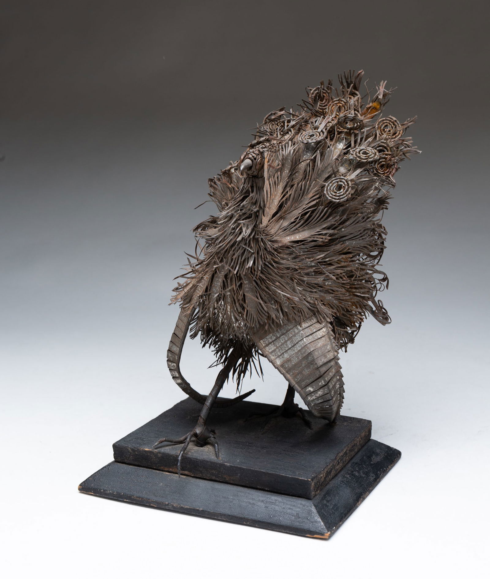 MEXICAN FOLK ART TIN PEACOCK. With base, 9"h. 6"w. 7"d. (1 of 4)