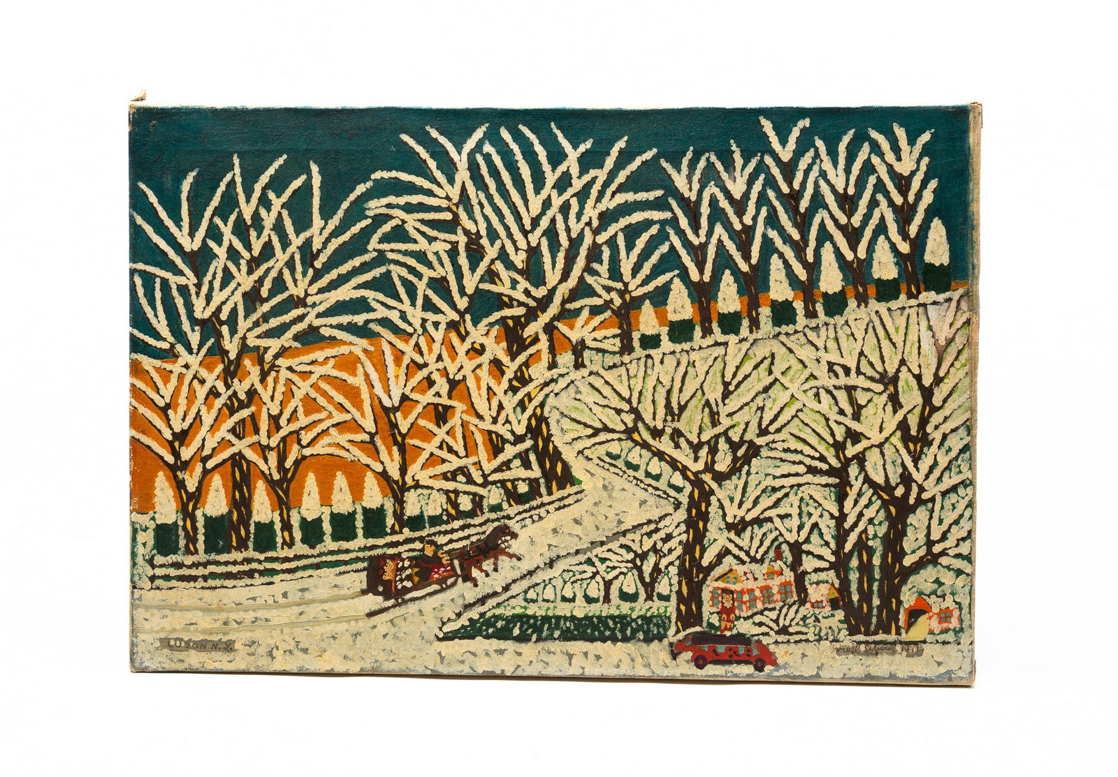 ISRAEL LITWAK (RUSSIAN/AMERICAN, 1867-1960) "LUZON, N.Y." FOLK ART OIL ON CANVAS, DATED 1943.0 22"h. (1 of 5)