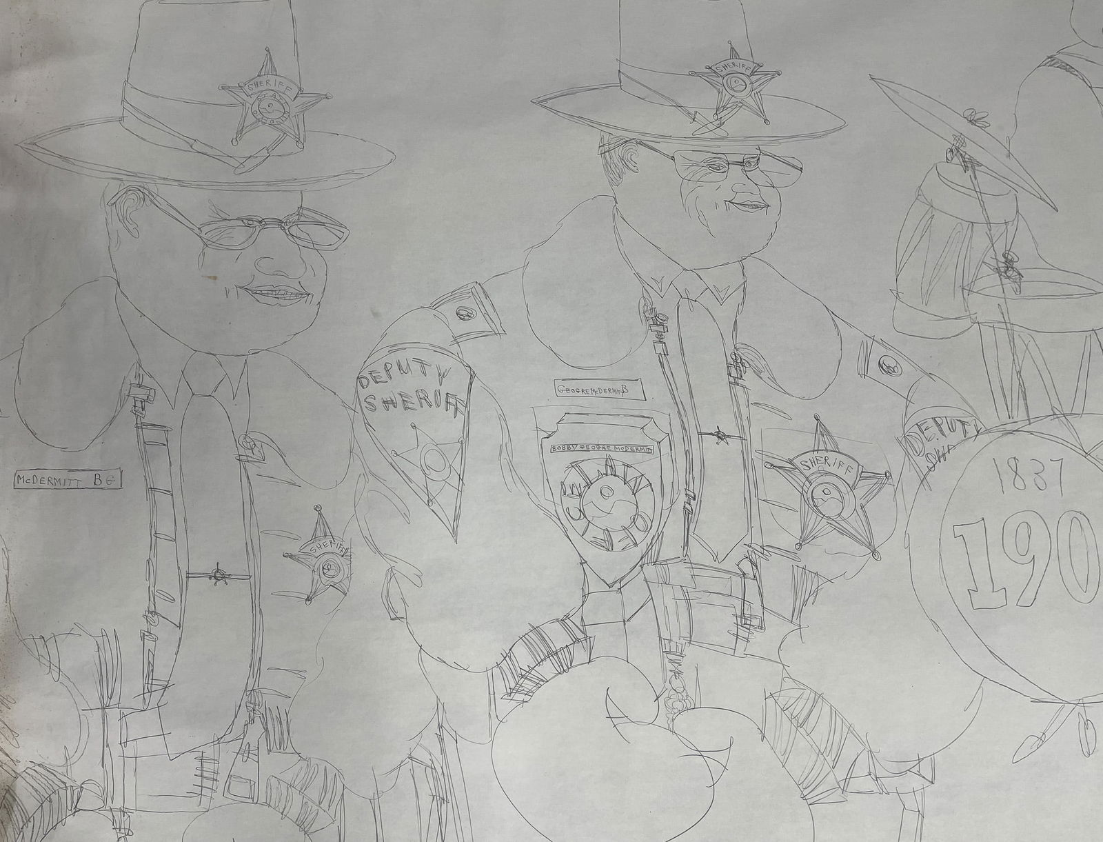 ALFRED MCMOORE (AKRON, OHIO, 1950–2009) MONUMENTAL OUTSIDER ART PENCIL DRAWING SCROLL. 60"h. (1 of 17)