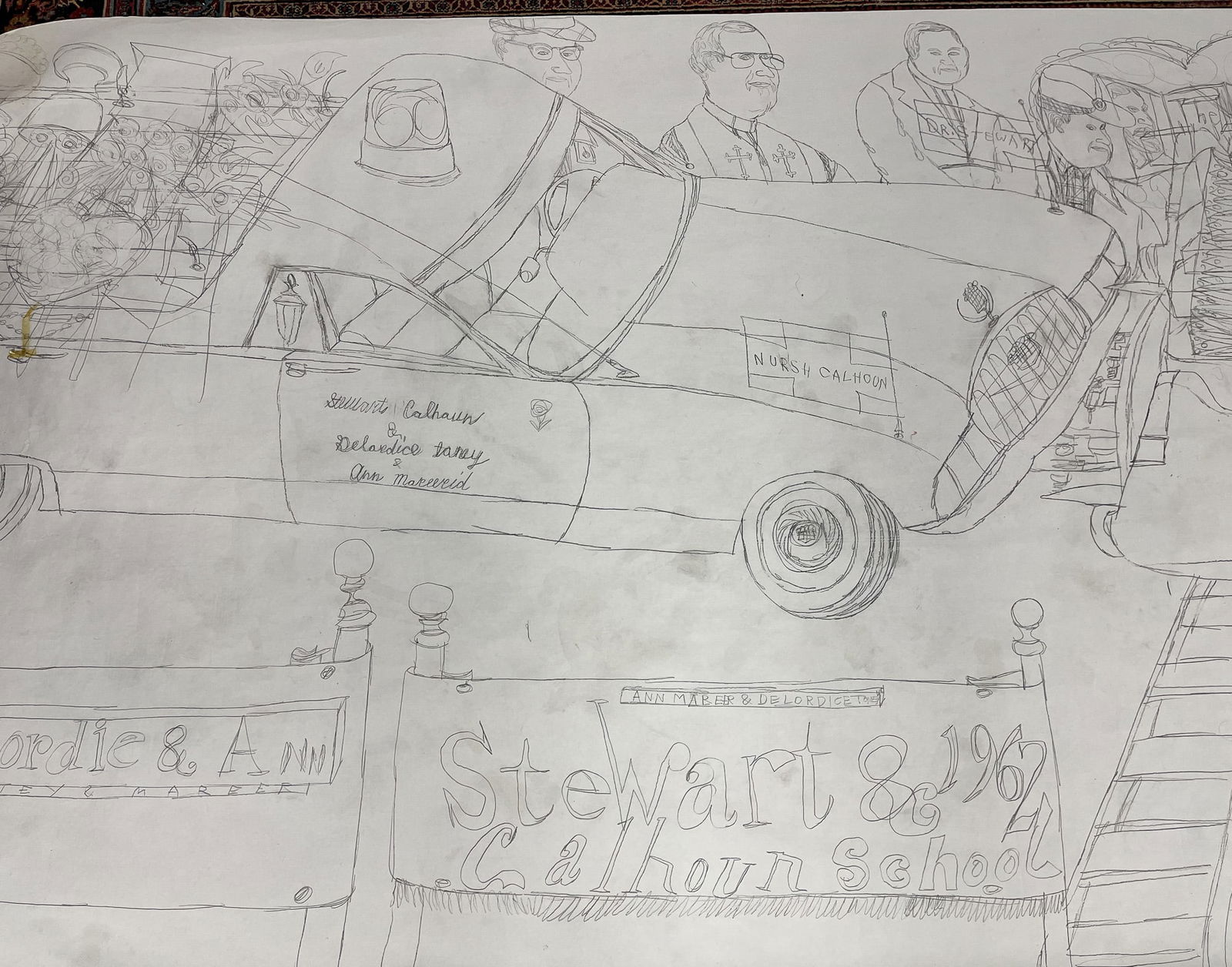 ALFRED MCMOORE (AKRON, OHIO, 1950–2009) MONUMENTAL OUTSIDER ART PENCIL DRAWING SCROLL. 60"h. (1 of 20)