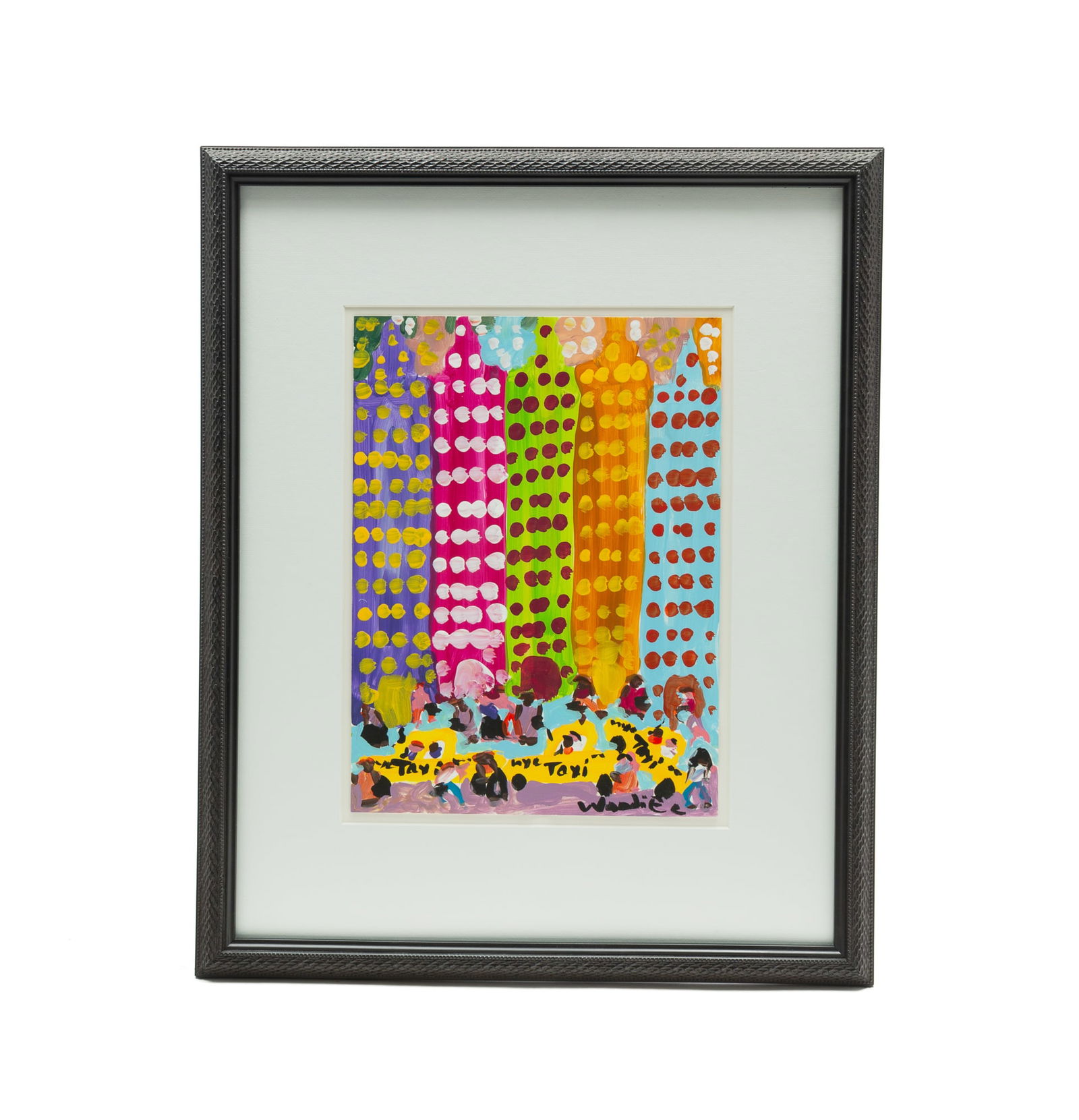 WOODIE LONG (FLORIDA, 1942-2009) OUTSIDER ART PAINT ON PAPER OF A CITYSCAPE. Frame, 21.75"h. (1 of 5)