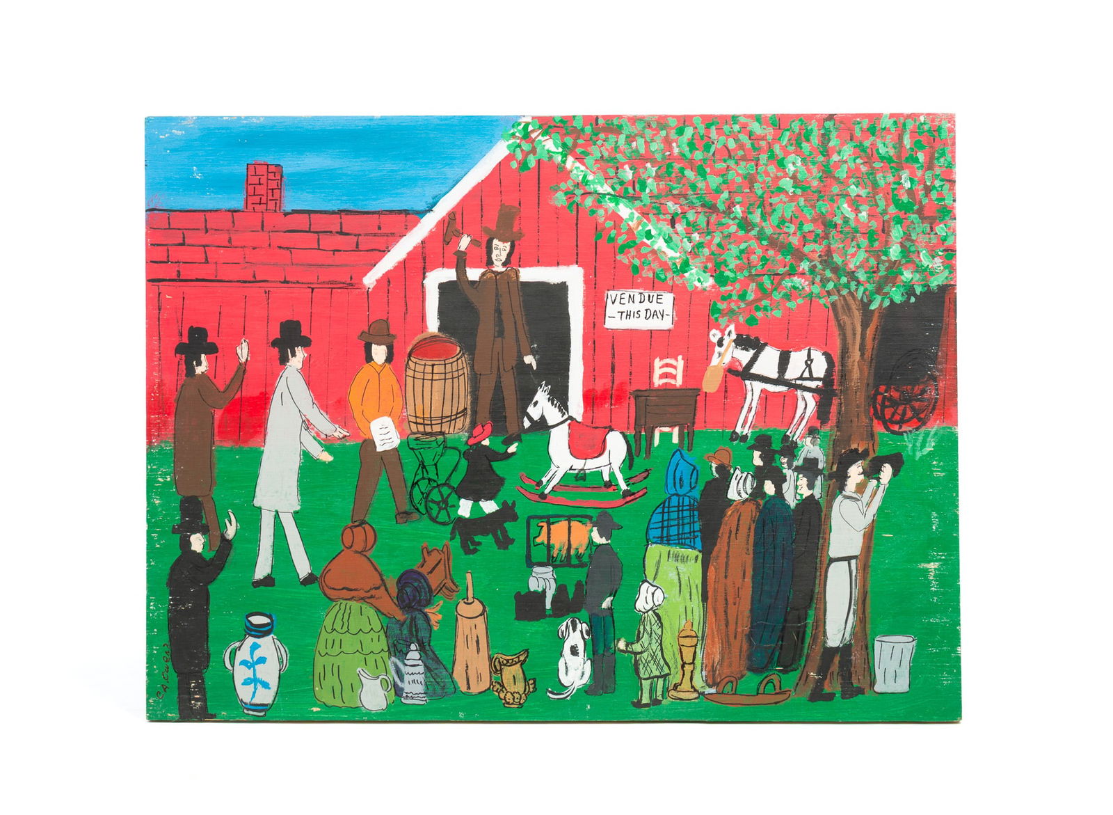 CHARLES A. "CHARLIE" OWENS (COLUMBUS, OHIO, 1922-1997) OUTSIDER ART ACRYLIC ON BOARD OF AN OUTDOOR (1 of 9)