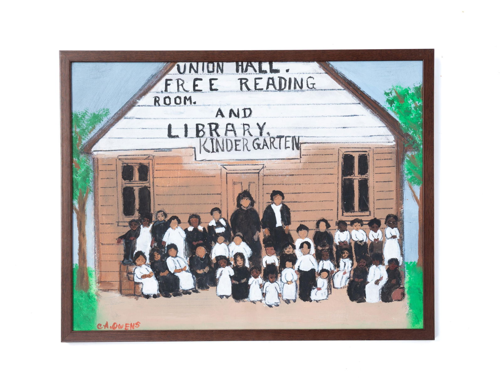 CHARLES A. "CHARLIE" OWENS (COLUMBUS, OHIO, 1922-1997) OUTSIDER ART ACRYLIC ON BOARD OF UNION HALL (1 of 5)