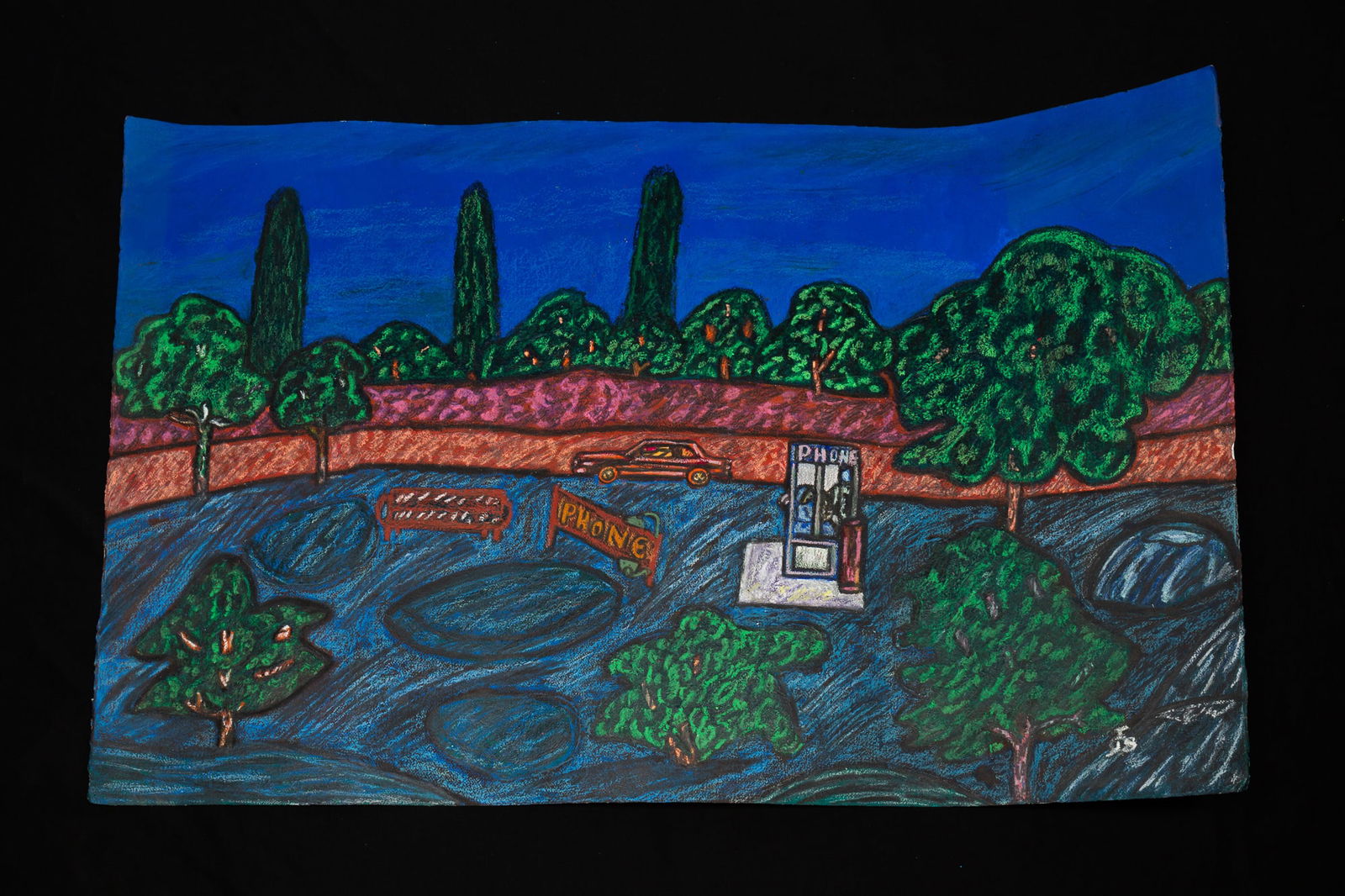 ANTHONY JOSEPH SALVATORE (YOUNGSTOWN, OHIO, 1938-1994) OUTSIDER ART OIL STICK OF STREET WITH PHONE (1 of 4)