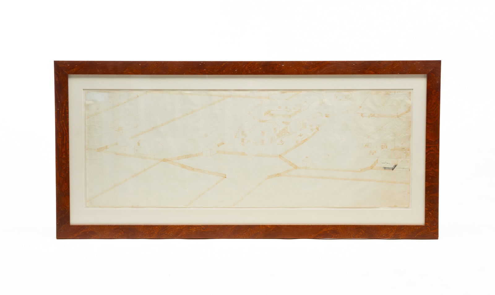 AMERICAN FOLK ART PEN AND INK DRAWING OF A FARM. 20"h. 42.75"w. (1 of 5)