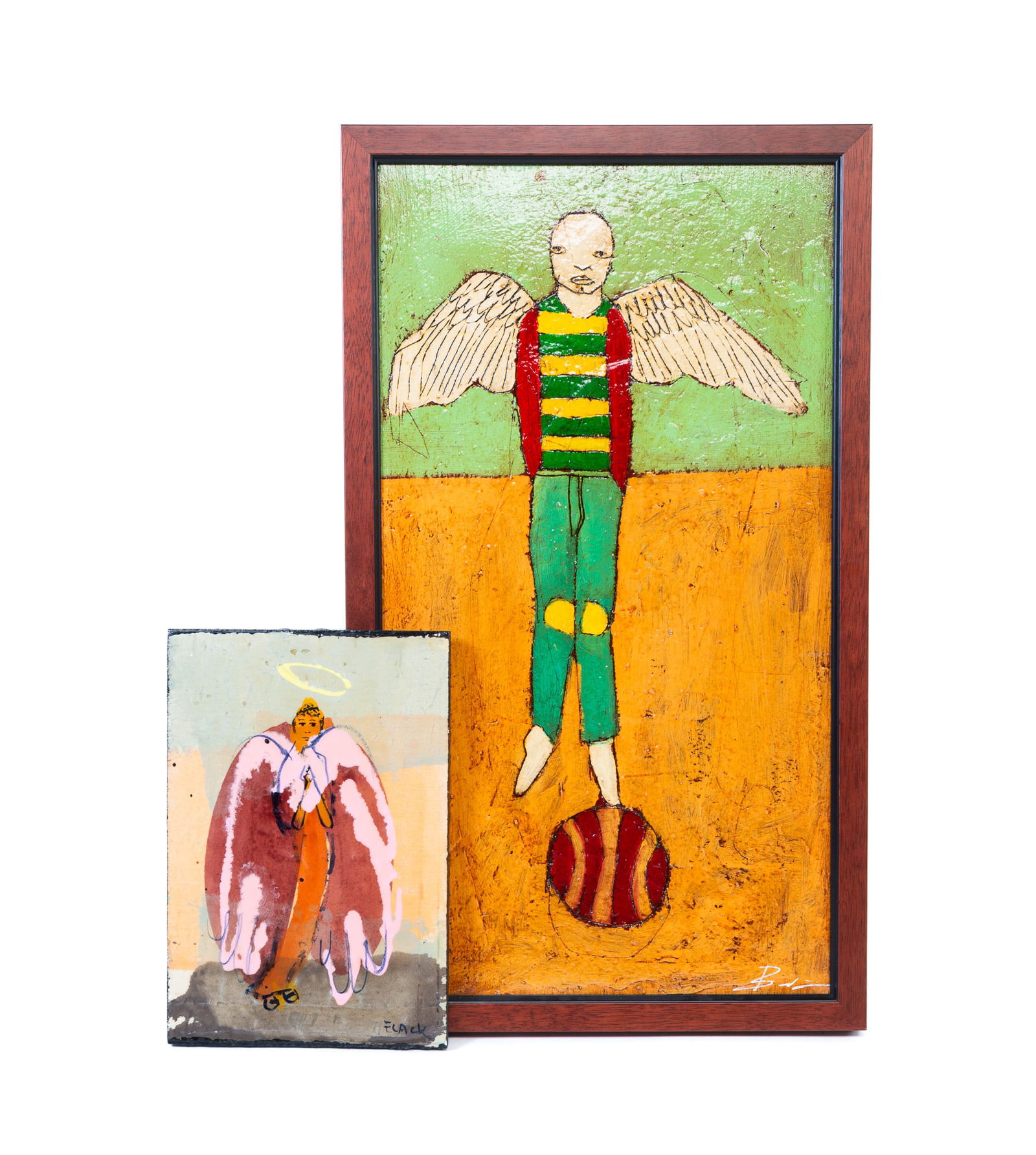 TWO OUTSIDER ART PAINTINGS ON BOARD, INCL. PAUL FLACK (SMYRNA, GEORGIA) AND MICHAEL BANKS (ALABAMA). (1 of 6)