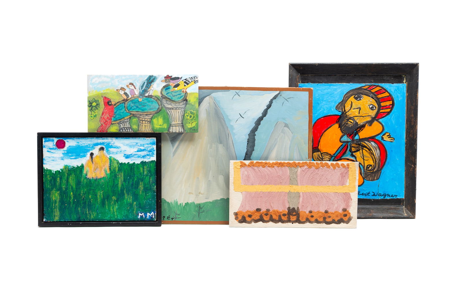 FIVE OUTSIDER ART PAINT ON PANEL WORKS, INCL. ALBERT WAGNER (EAST CLEVELAND, OHIO, 1924-2006) AND (1 of 12)
