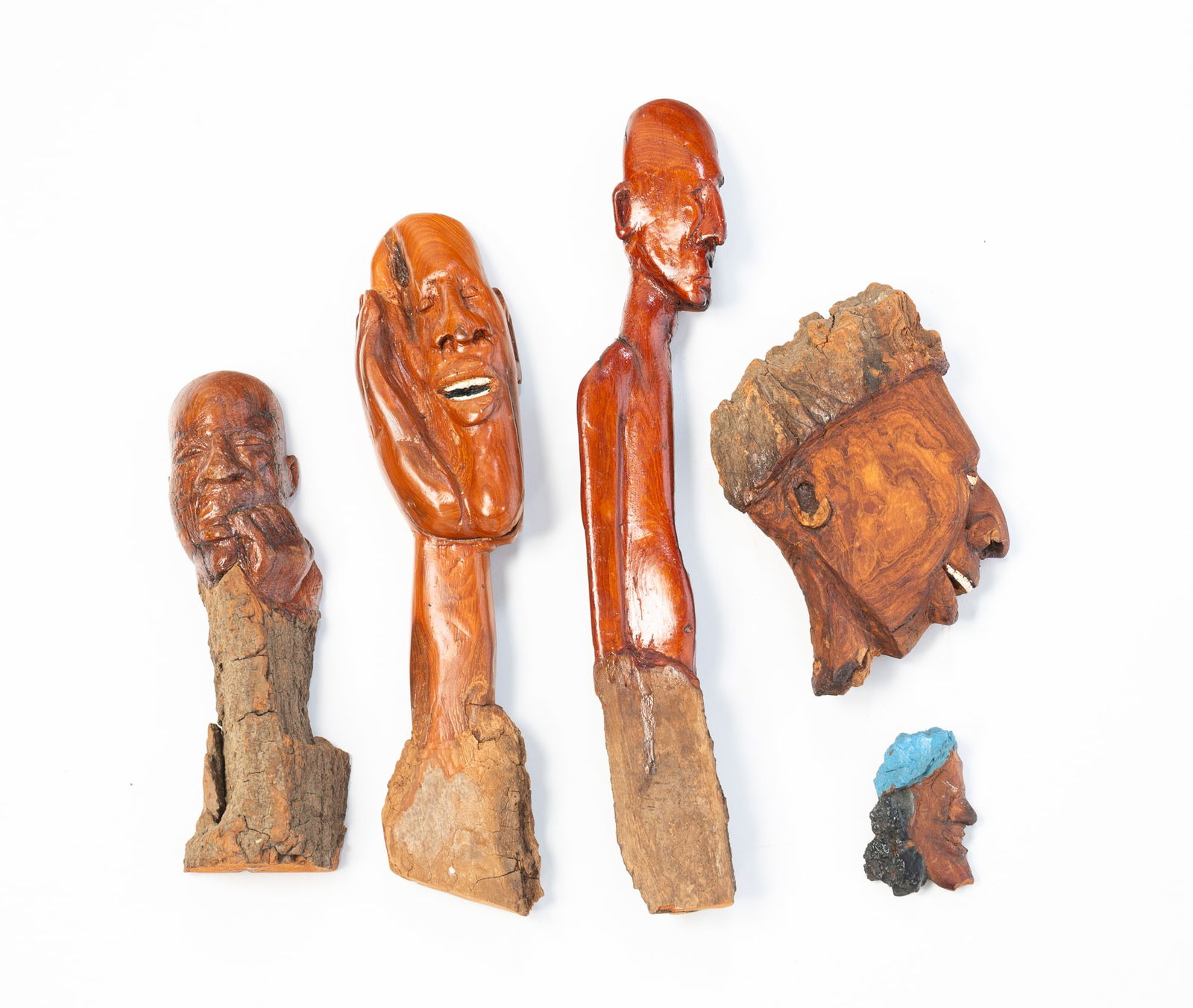 FIVE RON COLLINS (AKRON, OHIO) BLACK AMERICANA BARK CARVINGS. Largest, 13"h. 1.75"w. (1 of 4)