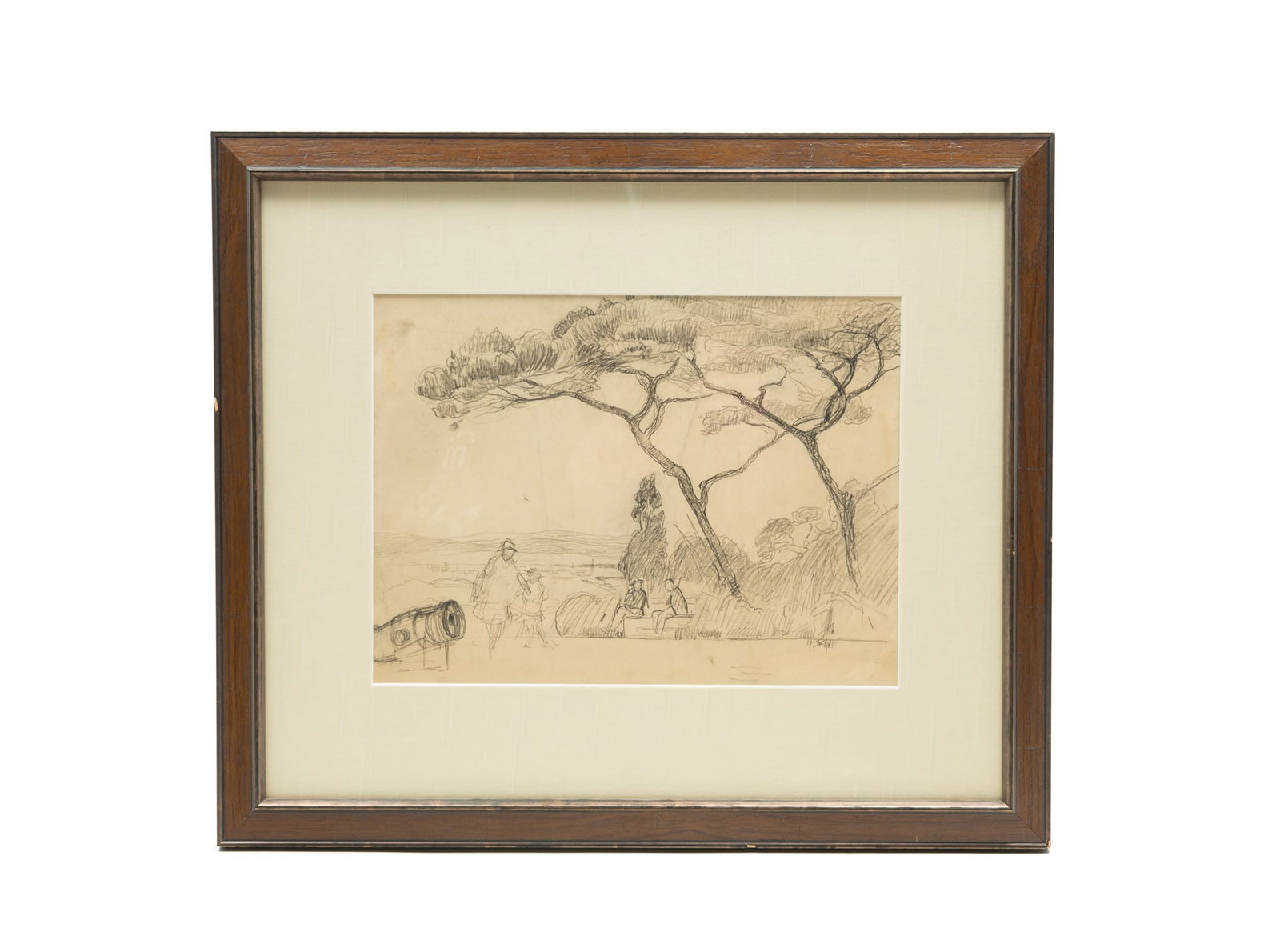 ALICE SCHILLE (COLUMBUS, OHIO, 1869-1955) PENCIL ON PAPER OF A PARK. Frame, 17"h. 20"w. Sight, (1 of 4)