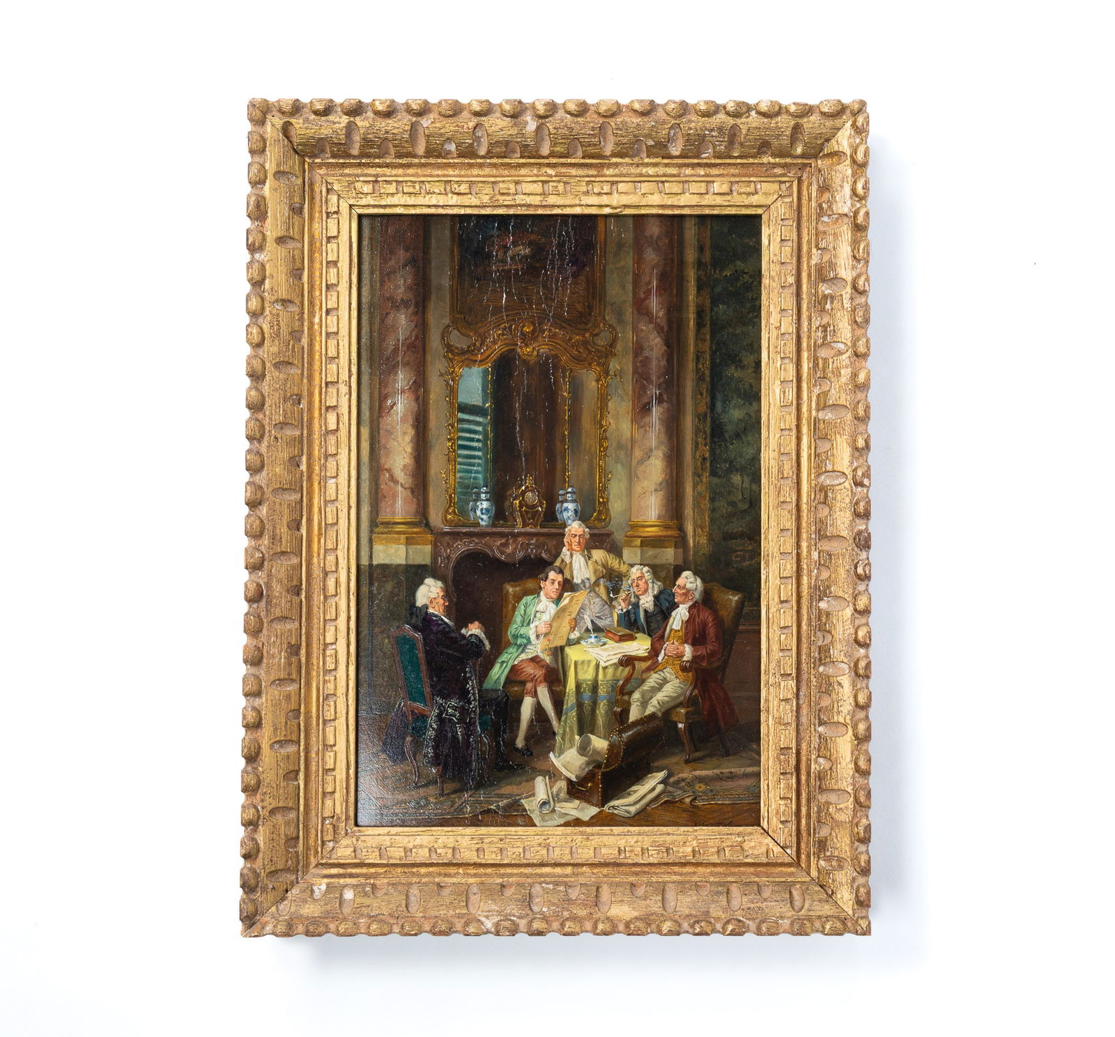 ALBERT JULIUS FRANKE (GERMAN, 1860-1924) OIL ON BOARD OF INTERIOR GENRE SCENE. Frame, 15.5"h. (1 of 7)