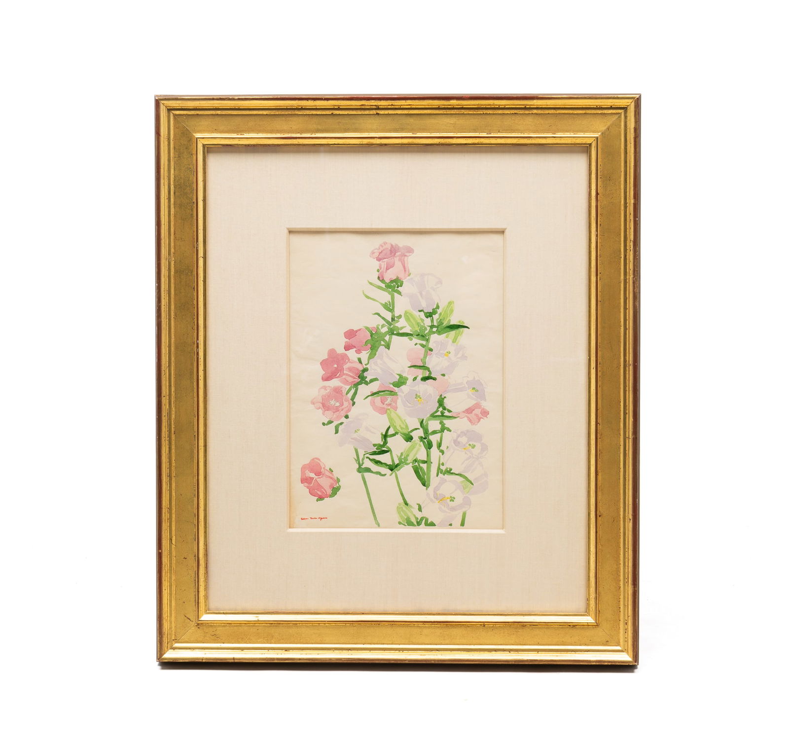 EDNA BOIES HOPKINS (AMERICAN, 1872-1937) "CANTERBURY BELLS" WATERCOLOR ON PAPER. Frame, 21.5"h. (1 of 4)
