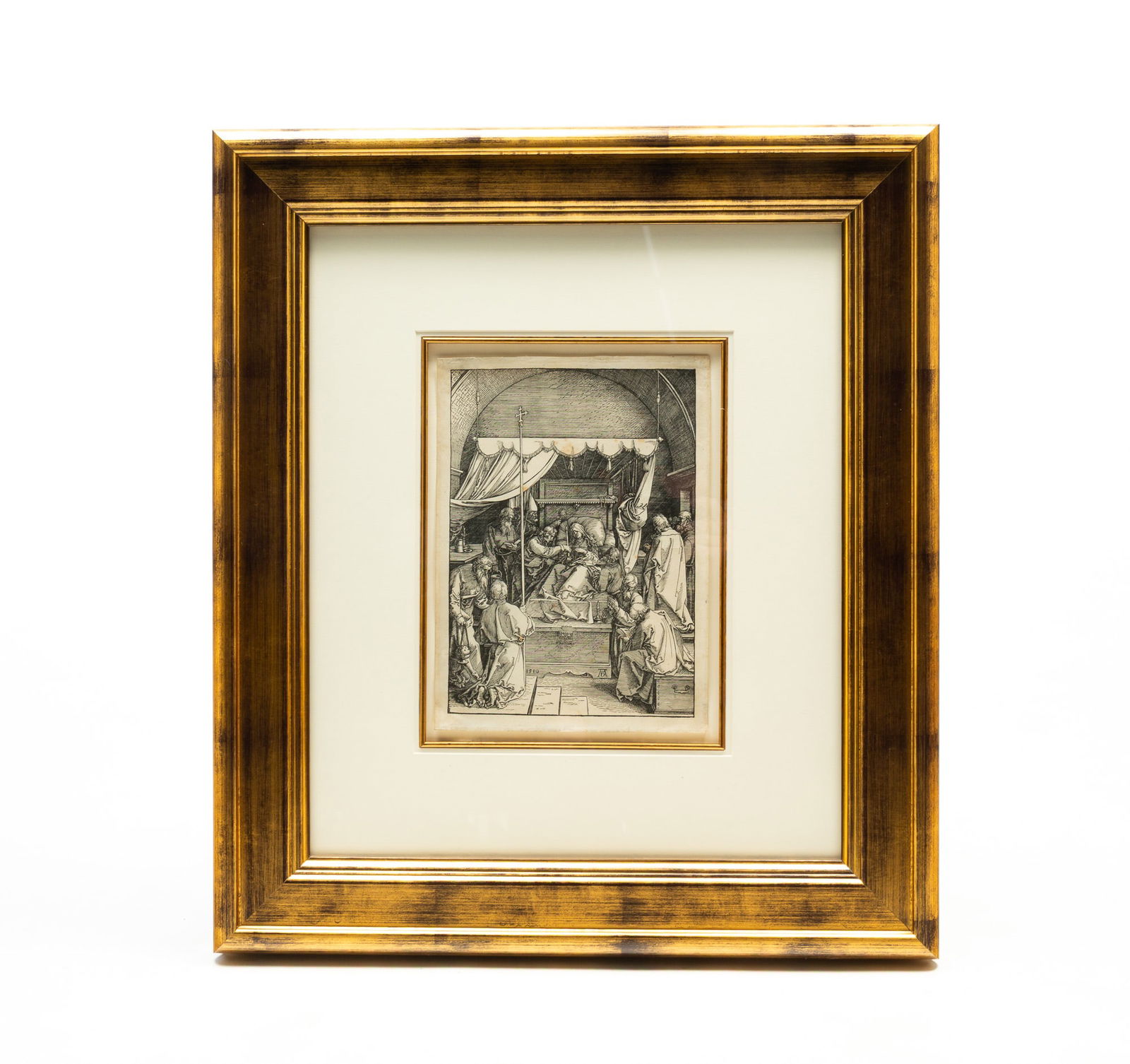 ALBRECHT DÜRER (GERMAN, 1471-1528) "THE DEATH OF THE VIRGIN," 1510, WOODCUT ON LAID PAPER. Frame, (1 of 7)