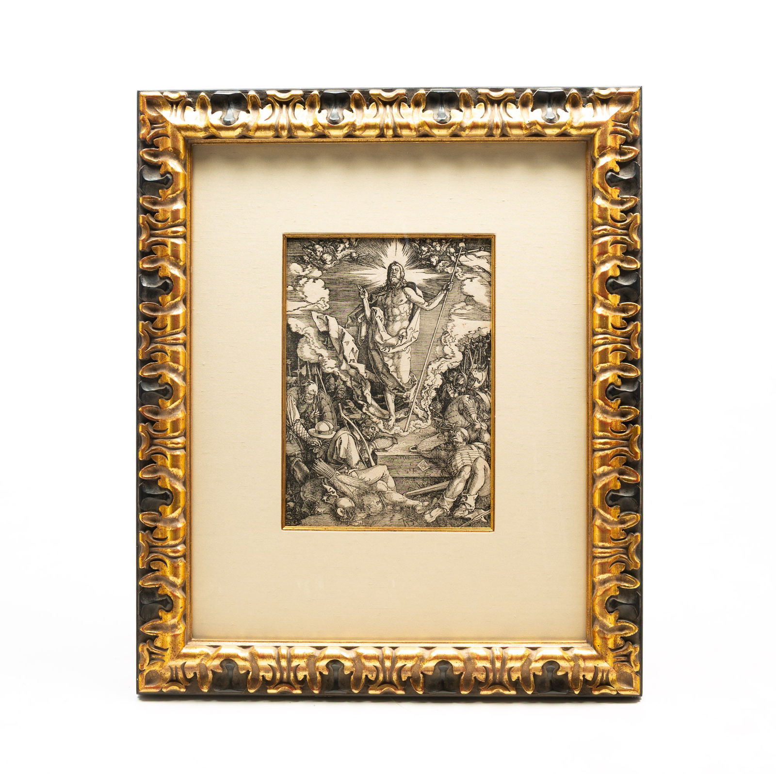 ALBRECHT DÜRER (GERMAN, 1471-1528) "THE RESURRECTION," 1510, WOODCUT ON LAID PAPER. Frame, 31.75"h. (1 of 7)