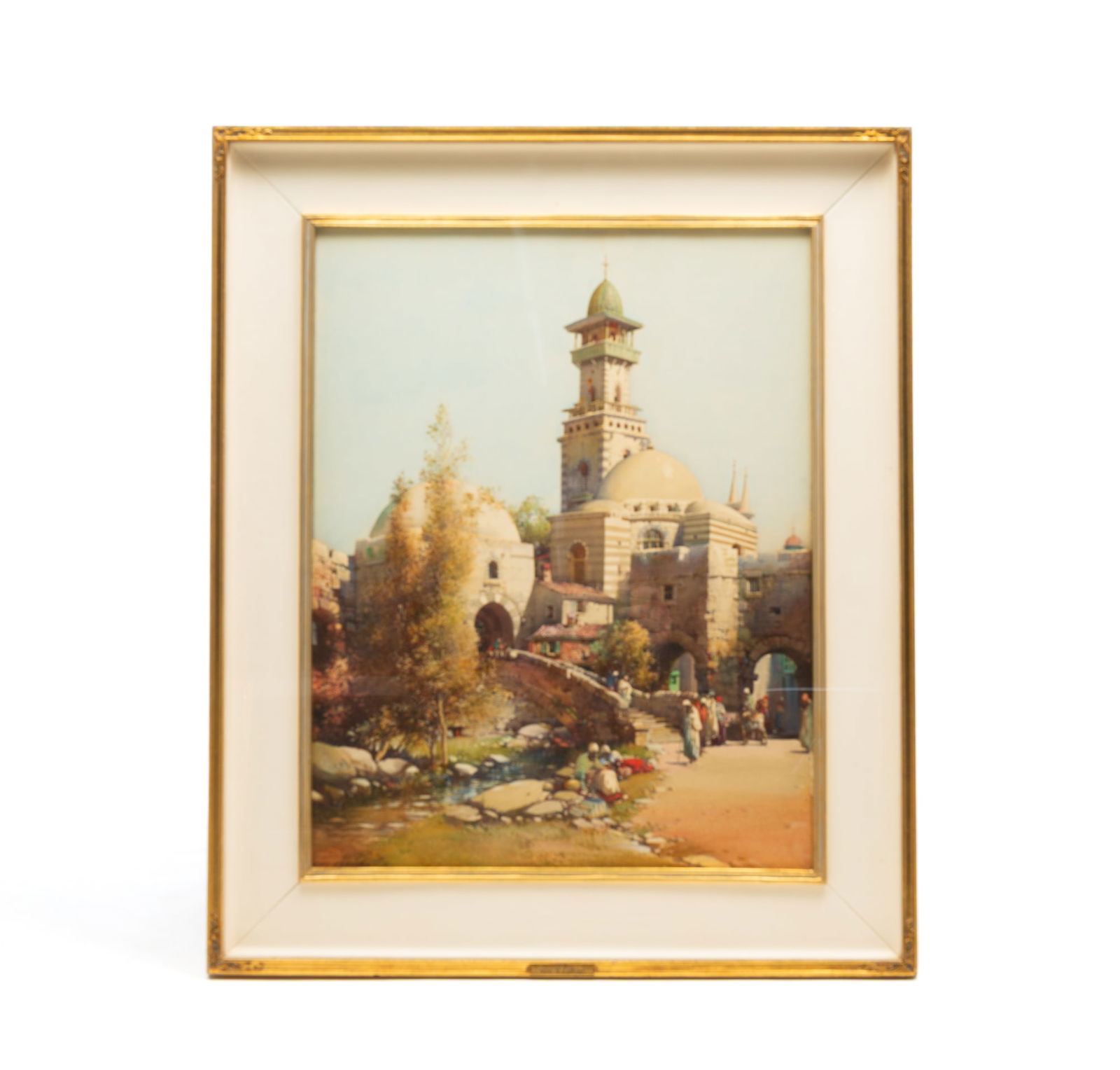 NOEL HARRY LEAVER (BRITISH, 1889-1951) "AN ANCIENT MOSQUE, TUNIS" WATERCOLOR. Frame, 29.5"h. 24.5"w. (1 of 7)