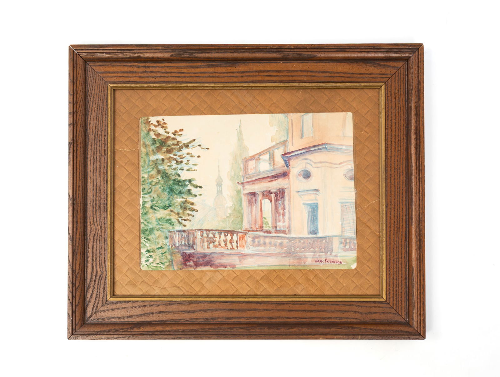 JANE PETERSON (AMERICAN, 1876–1965) WATERCOLOR OF ARCHITECTURAL SCENE. Framed, 14.75"h. 17.75"h. (1 of 4)
