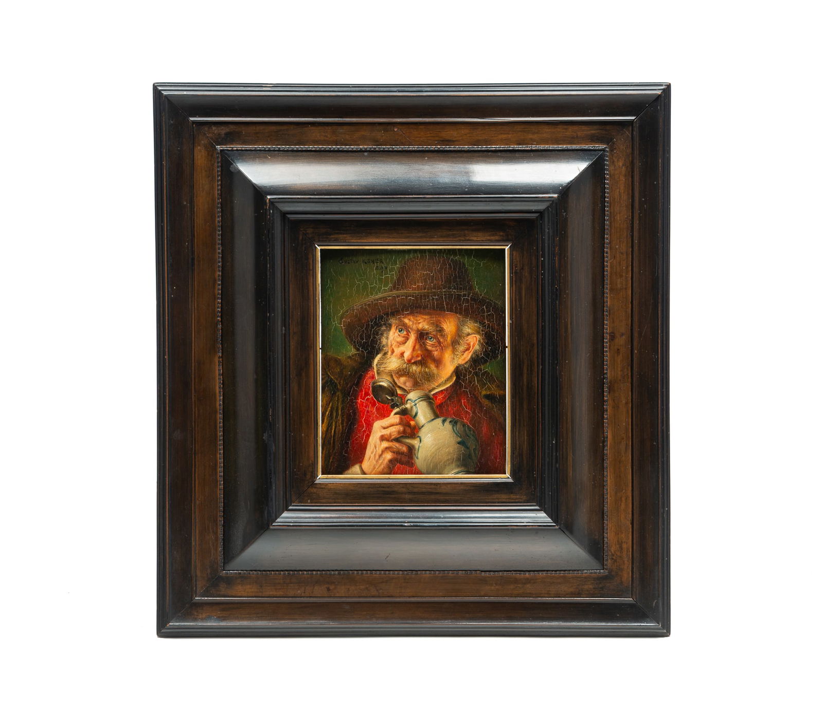 GUSTAV KÖHLER (GERMAN, 1859-1922) OIL ON BOARD PORTRAIT OF AN OLD MAN. Frame, 18.25"h. 17"w. Board, (1 of 8)