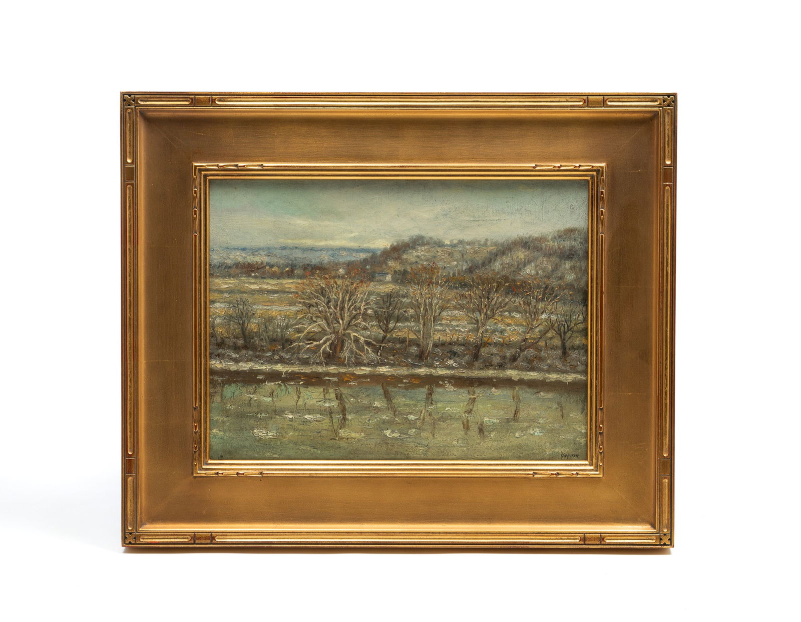 CHARLES ALFRED MEURER (CINCINNATI, OHIO, 1865-1955) "ALONG THE LITTLE MIAMI RIVER" OIL ON CANVAS. (1 of 5)