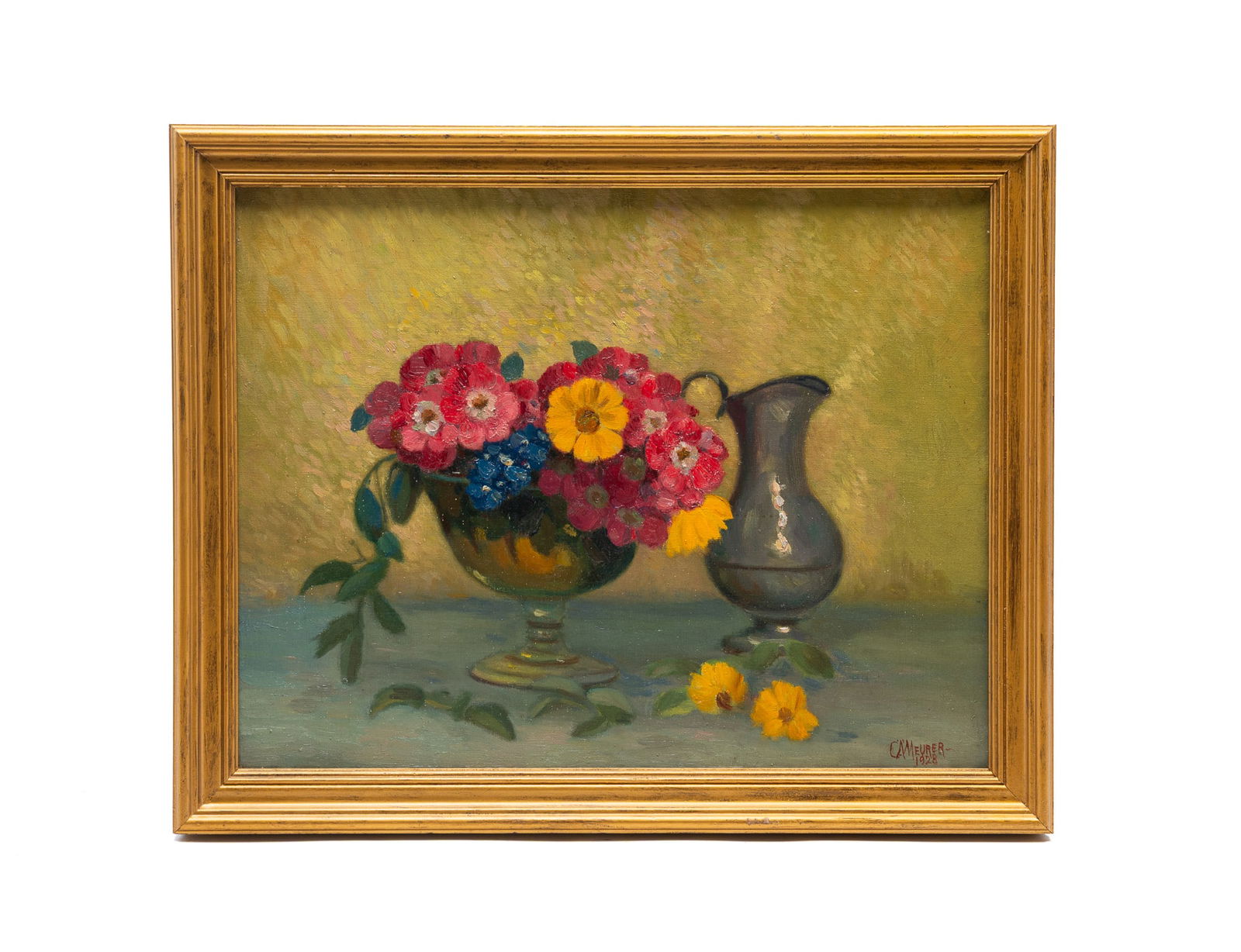 CHARLES ALFRED MEURER (CINCINNATI, OHIO, 1865-1955) OIL ON CANVAS OF A STILL LIFE. Framed, 16.5"h. (1 of 4)