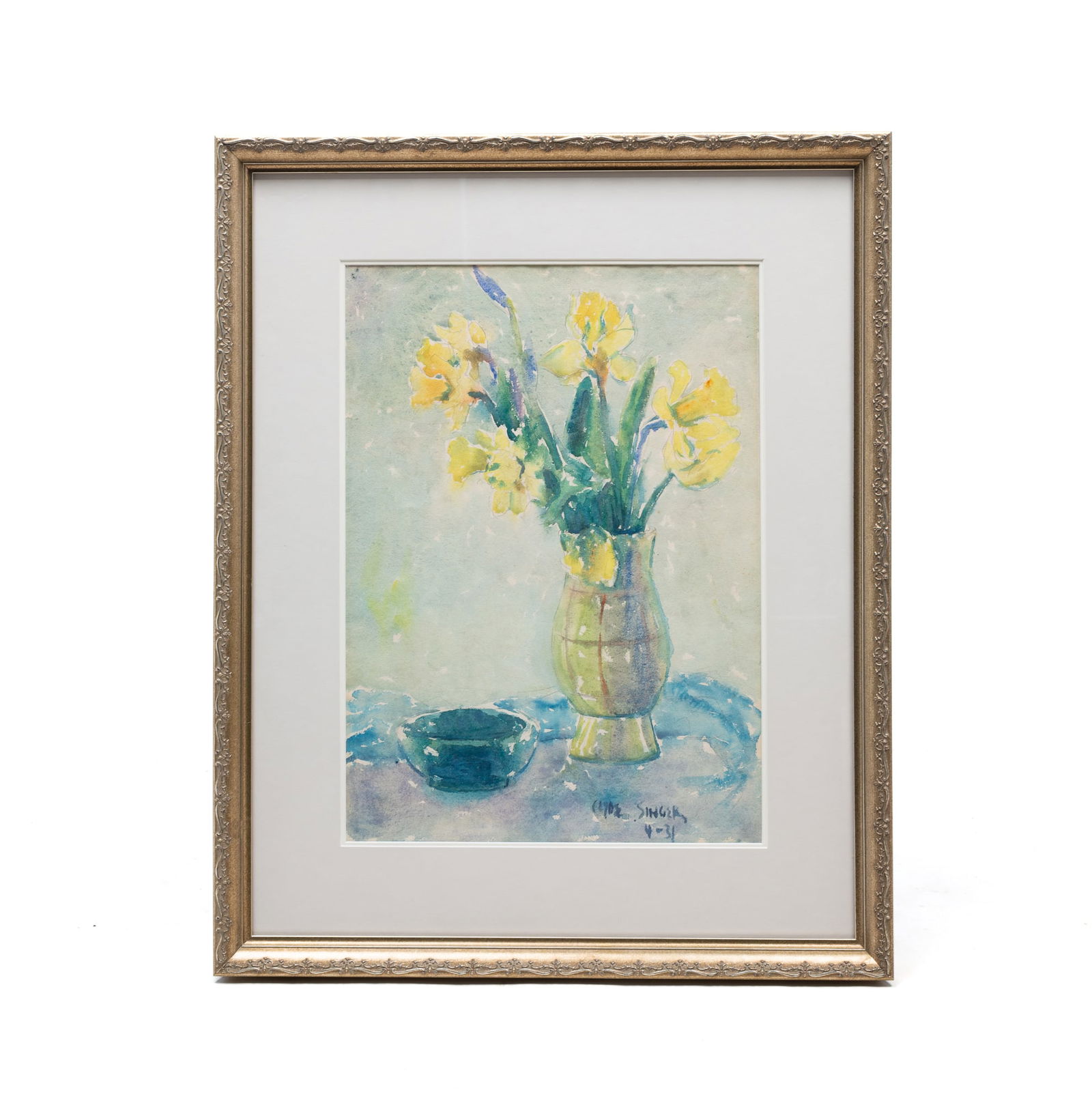 CLYDE SINGER (OHIO, 1908-1999) FLORAL VASE STILL LIFE WATERCOLOR ON PAPER. Framed, 21"h. 18.5"w. (1 of 4)