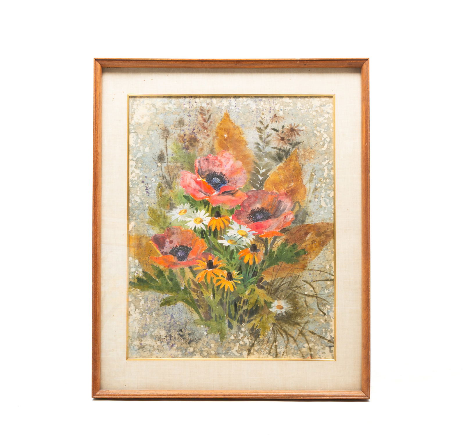 ROBERT LAESSIG (OHIO, 1913-2010) WATERCOLOR OF FLOWERS. Matted and framed, 37.5"h. 30"w. Sight, (1 of 5)