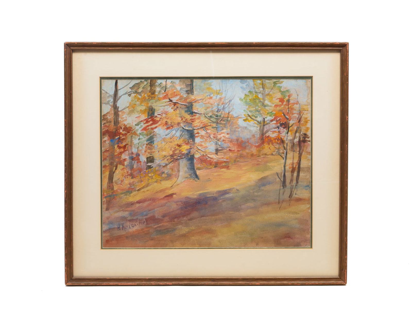 HARRIET RHOADES KIRKPATRICK (COLUMBUS, OHIO, 1877-1962) WATERCOLOR OF WOODED LANDSCAPE. Frame, 23"h. (1 of 4)