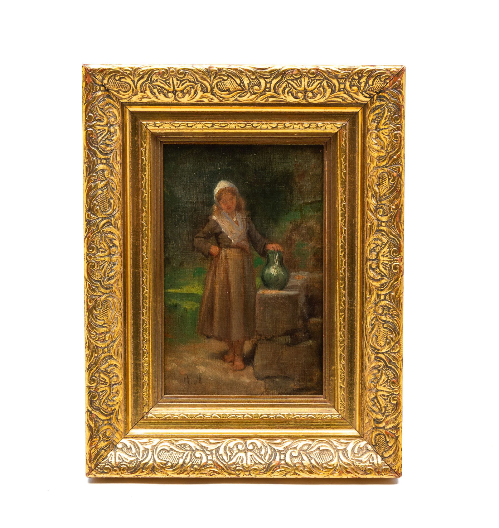 EDWIN AUSTIN ABBEY (AMERICAN, 1852-1911) OIL ON BOARD PORTRAIT OF A WOMAN. Frame, 15.5"h. 12"w. (1 of 5)