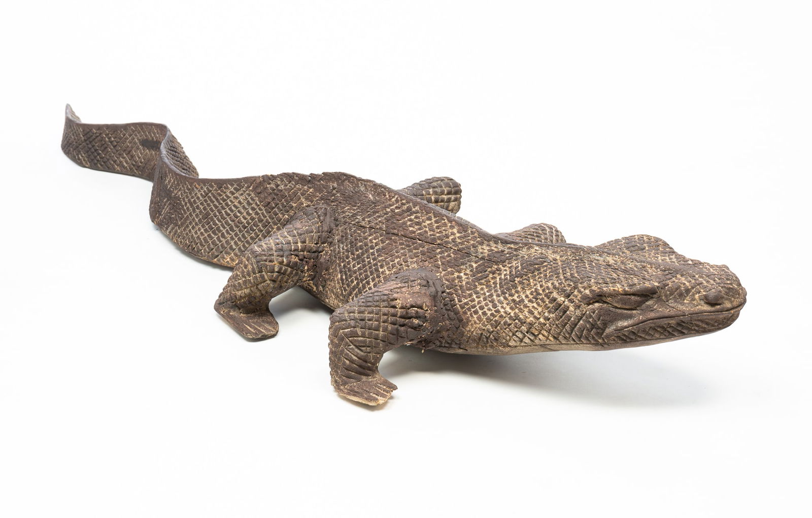 SOUTHEAST ASIAN POLYCHROMED AND CARVED WOOD KOMODO DRAGON. 6"h. 15"w. 49"l. (1 of 5)