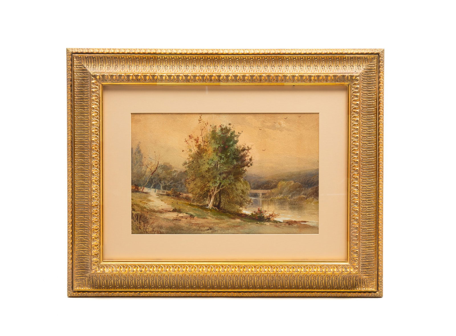 CHARLES EDWIN COOKMAN (COLUMBUS, OHIO/NEW YORK, 1856-1913) WATERCOLOR OF A LANDSCAPE. Frame, 22"h. (1 of 3)