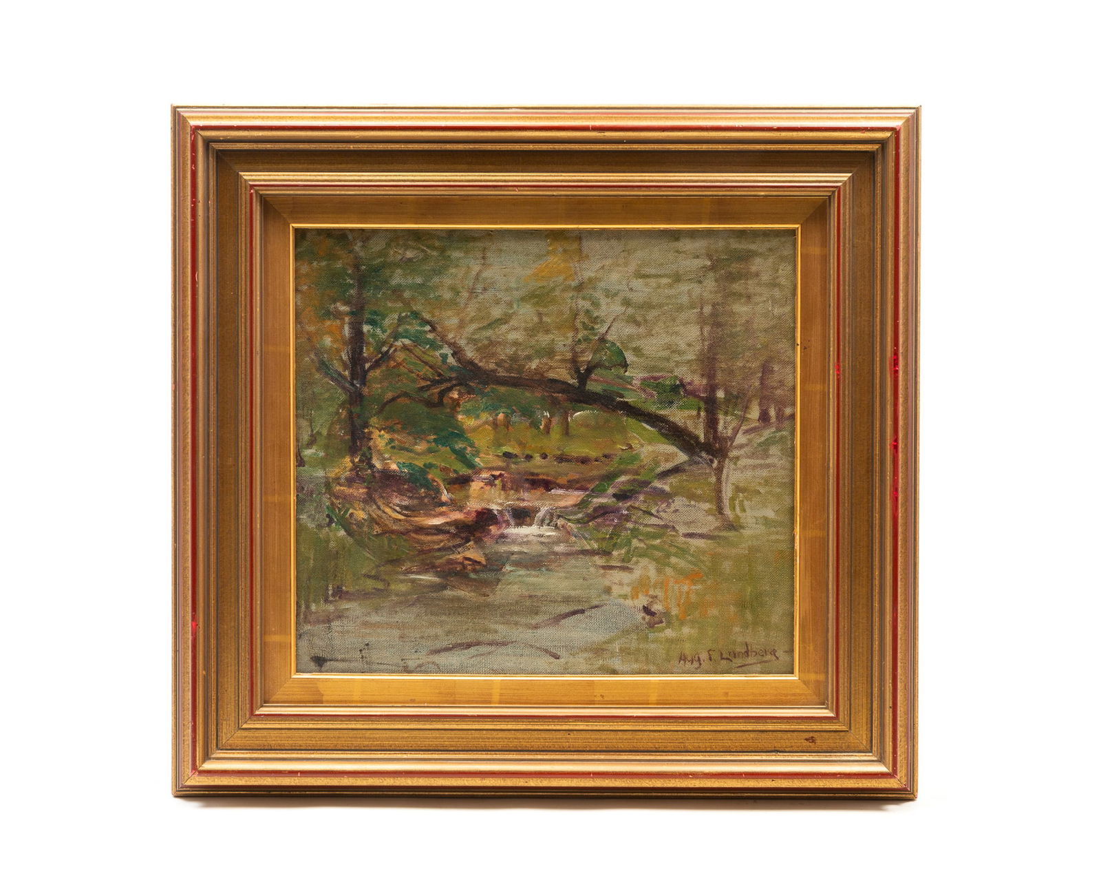 AUGUST FREDERICK LUNDBERG (AMERICAN, 1878-1928) OIL ON CANVAS LANDSCAPE. Frame, 26"h. 28"w. Canvas, (1 of 5)