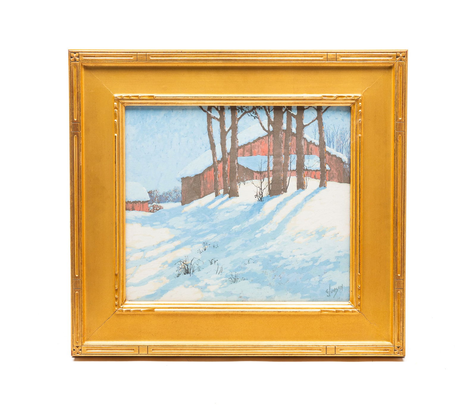 GEORGE JENSEN (TOLEDO, OHIO, 1878-1977) OIL ON ARTIST'S BOARD OF A WINTER SCENE. Frame, 21"h. 23"w. (1 of 5)