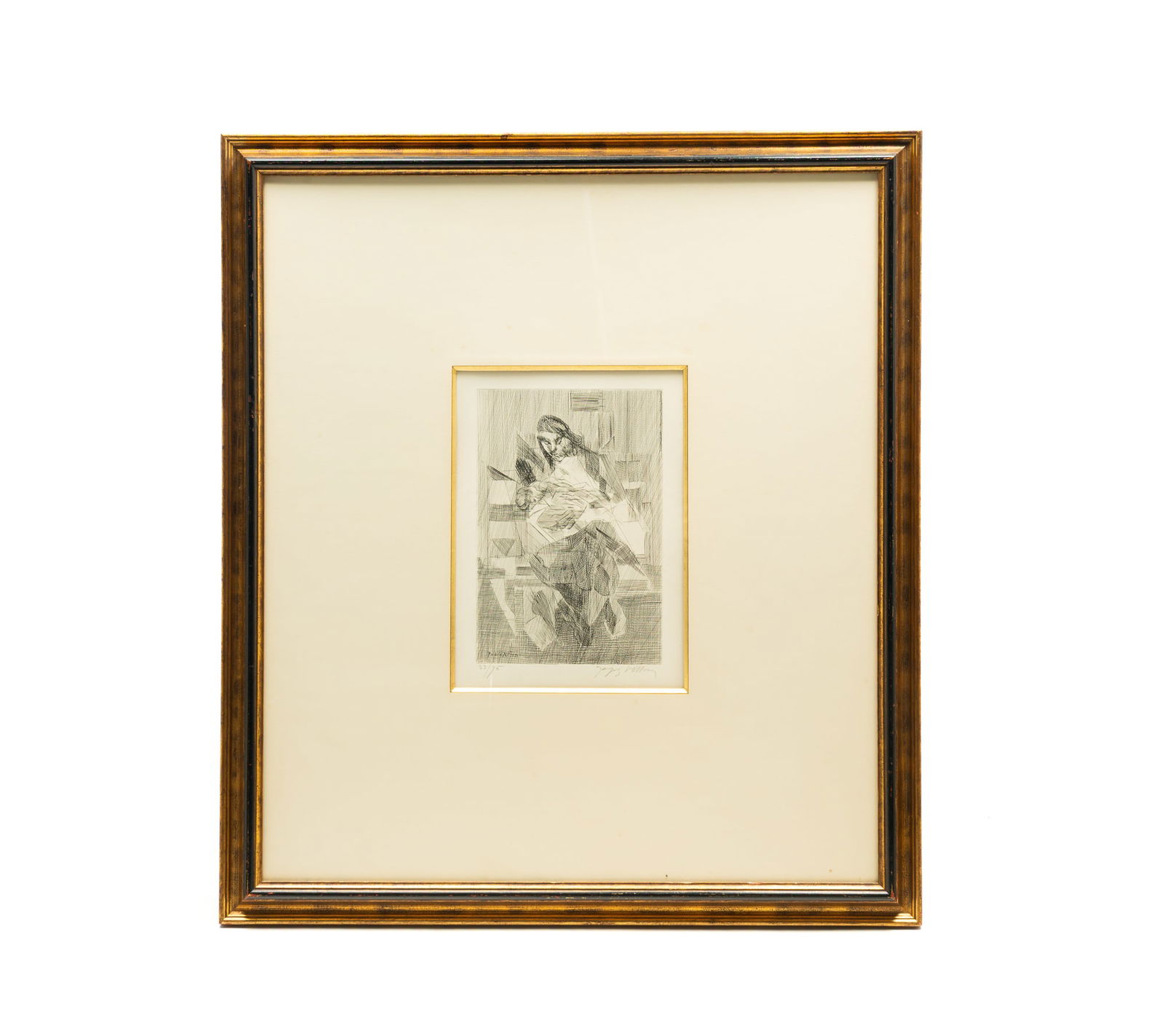 JACQUES VILLON (FRENCH, 1875-1963) ETCHING ON PAPER OF A NURSING MOTHER. Frame, 31.5"h. 28"w. (1 of 5)