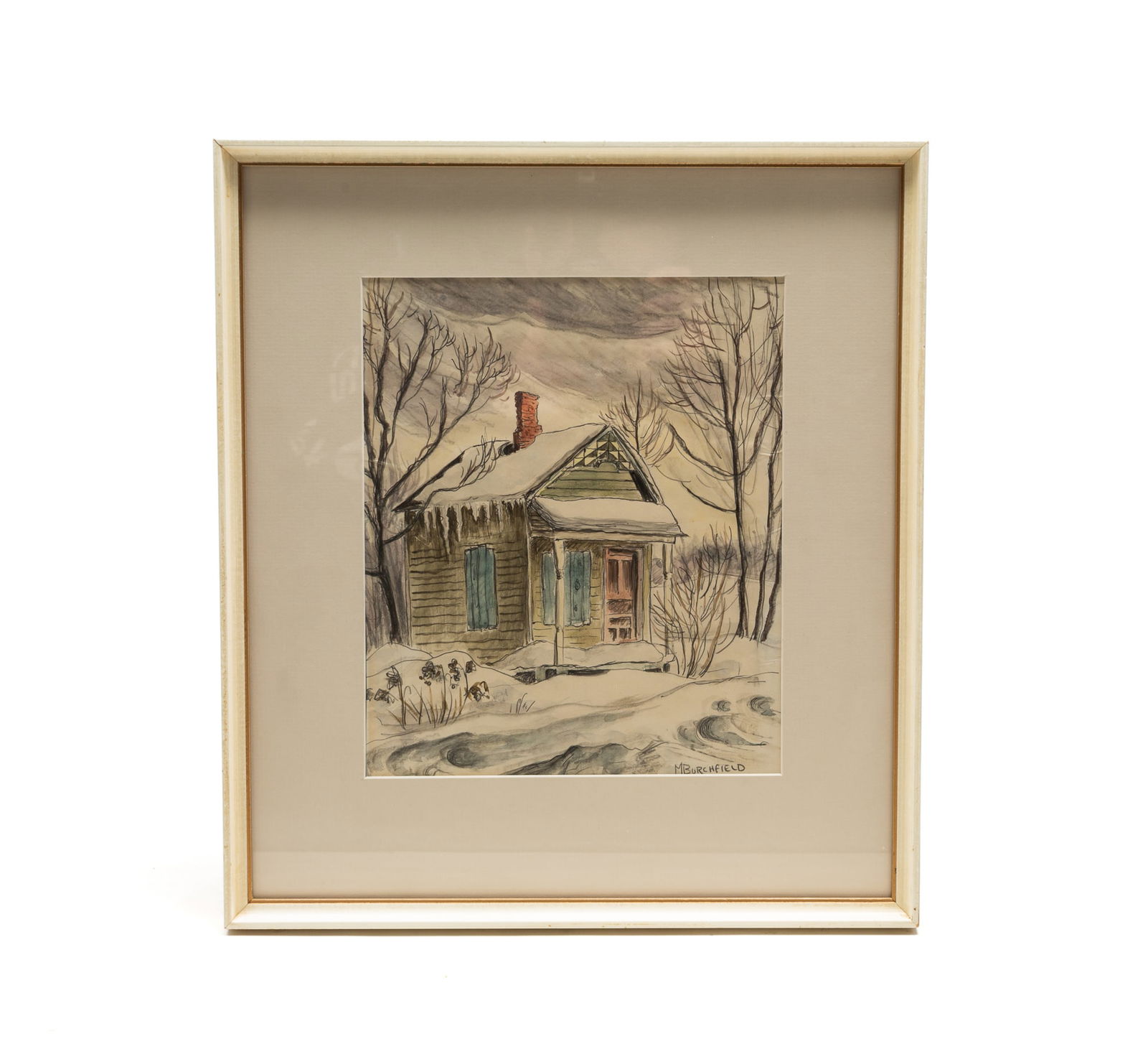 MARY BURCHFIELD (AMERICAN, 20TH CENTURY) "DESERTED HOUSE NEAR GOWANDA, N.Y.," DATED 1961. Frame, (1 of 4)