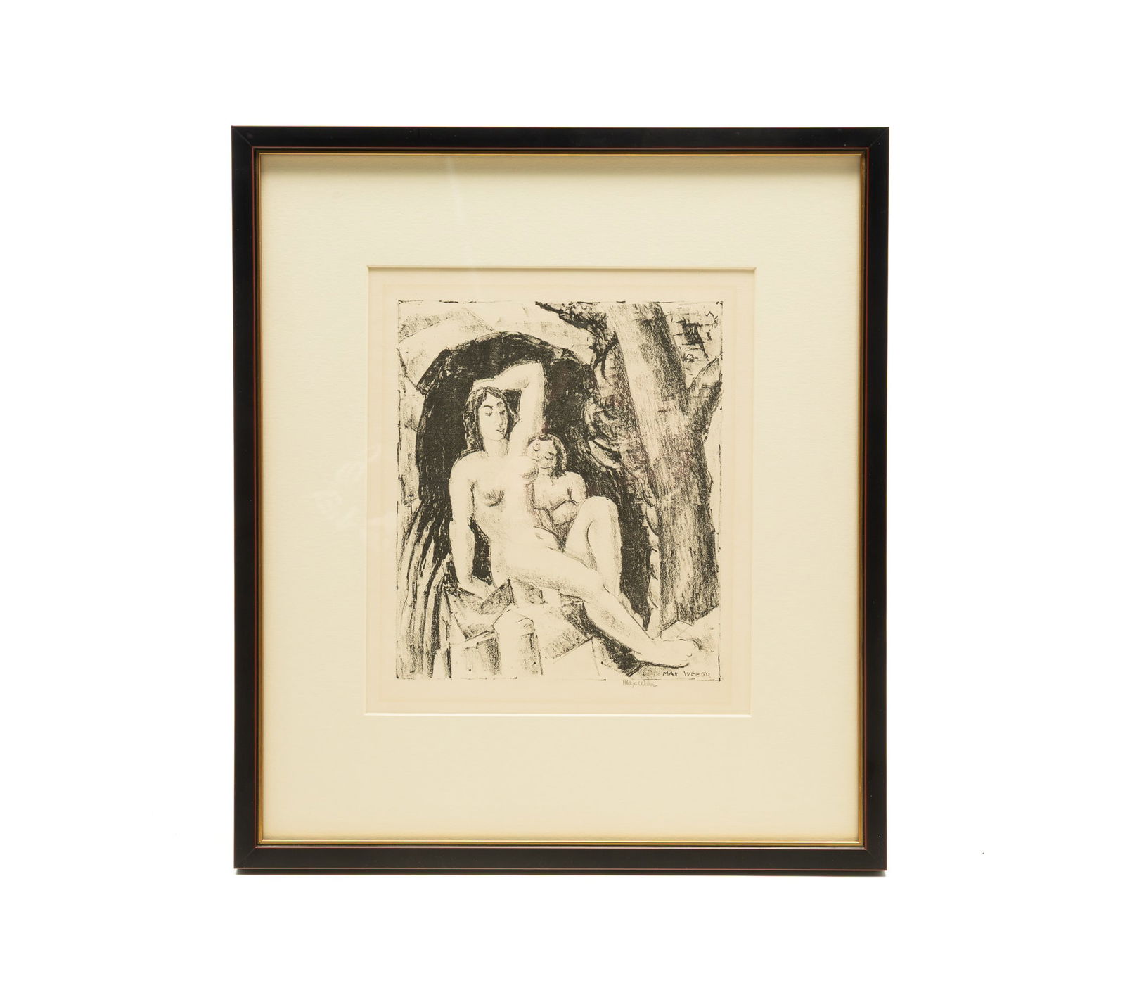 MAX WEBER (AMERICAN 1881-1961) LITHOGRAPH ON PAPER OF A NURSING MOTHER. Frame, 16.75"h. 14.75"w. (1 of 4)