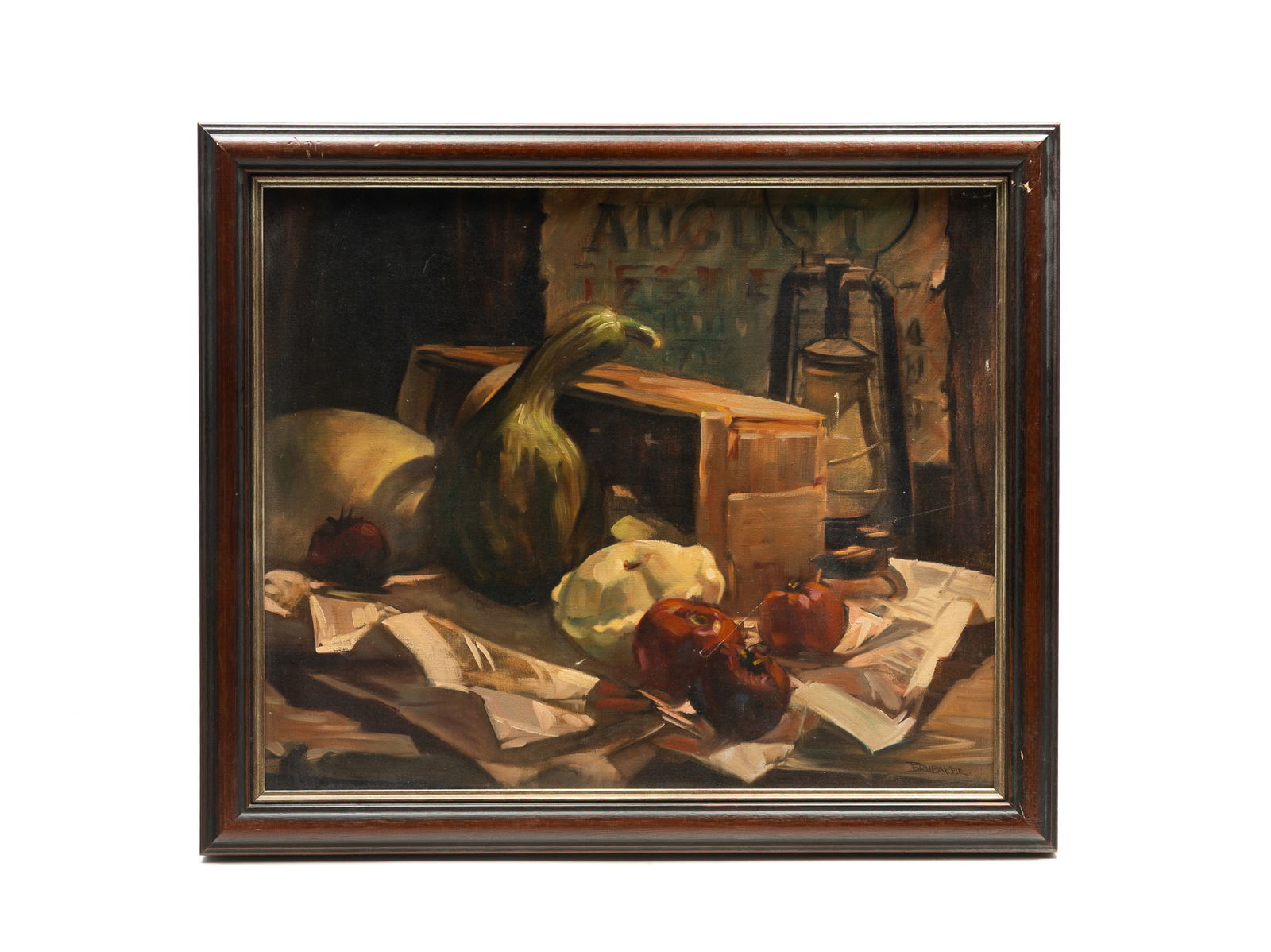BOB BRUBAKER (GREENVILLE, OHIO, 1921-2011) OIL ON CANVAS STILL LIFE. Frame, 23"h. 27"w. Canvas, (1 of 4)