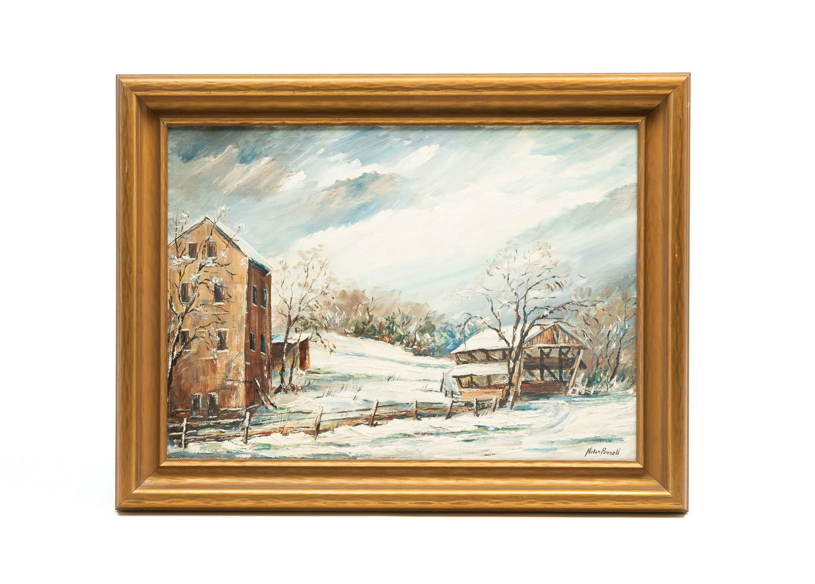 NOLAN PENNELL (COLUMBUS, OHIO, 1894-1972) OIL ON CANVAS BOARD OF A SNOWY FARM SCENE. Frame, 25.4"h. (1 of 4)