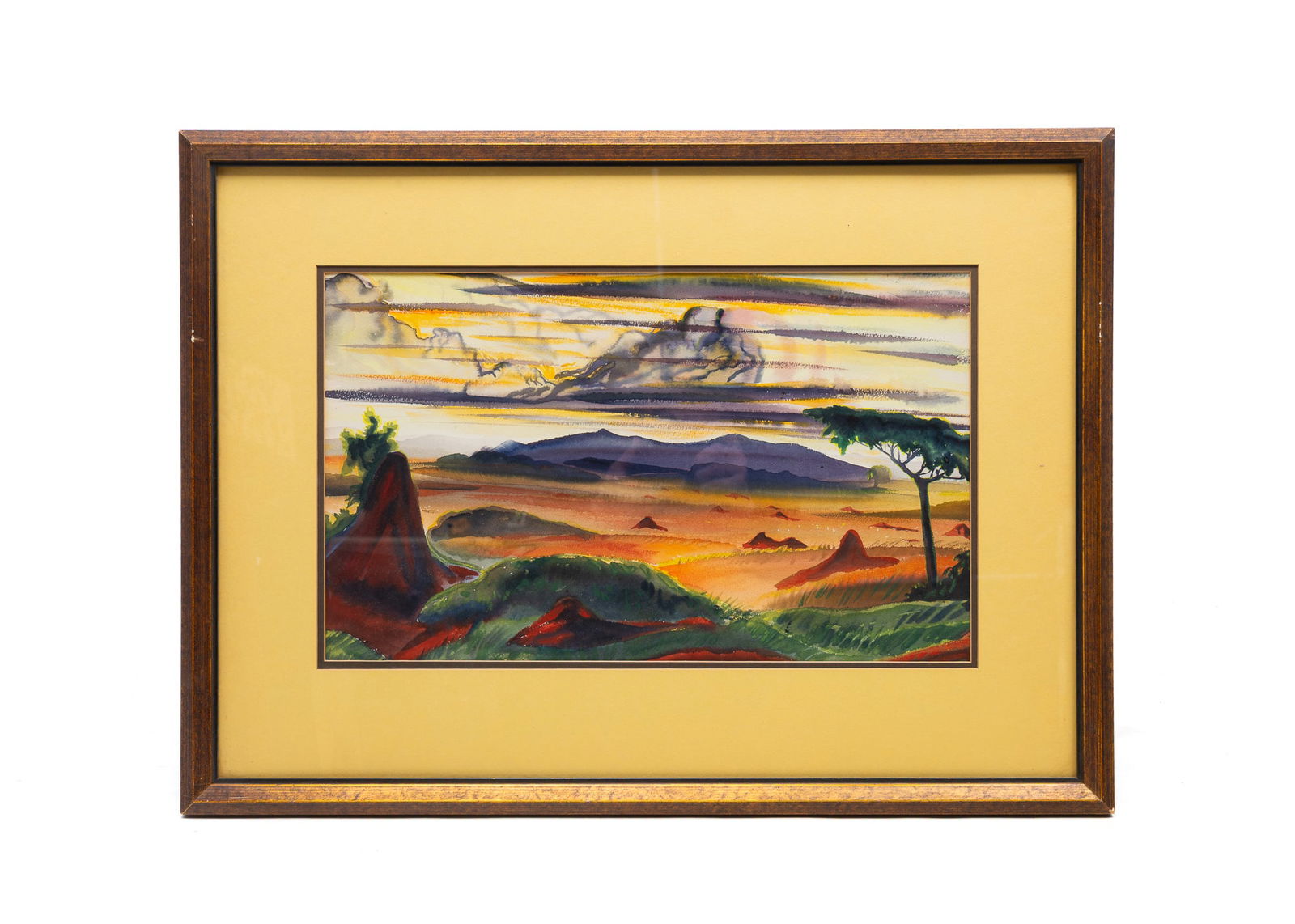 PAUL BOUGH TRAVIS (CLEVELAND, OHIO, 1891-1975) WATERCOLOR OF AFRICAN SAVANNAH. Frame, 20"h. 27.5"w. (1 of 4)