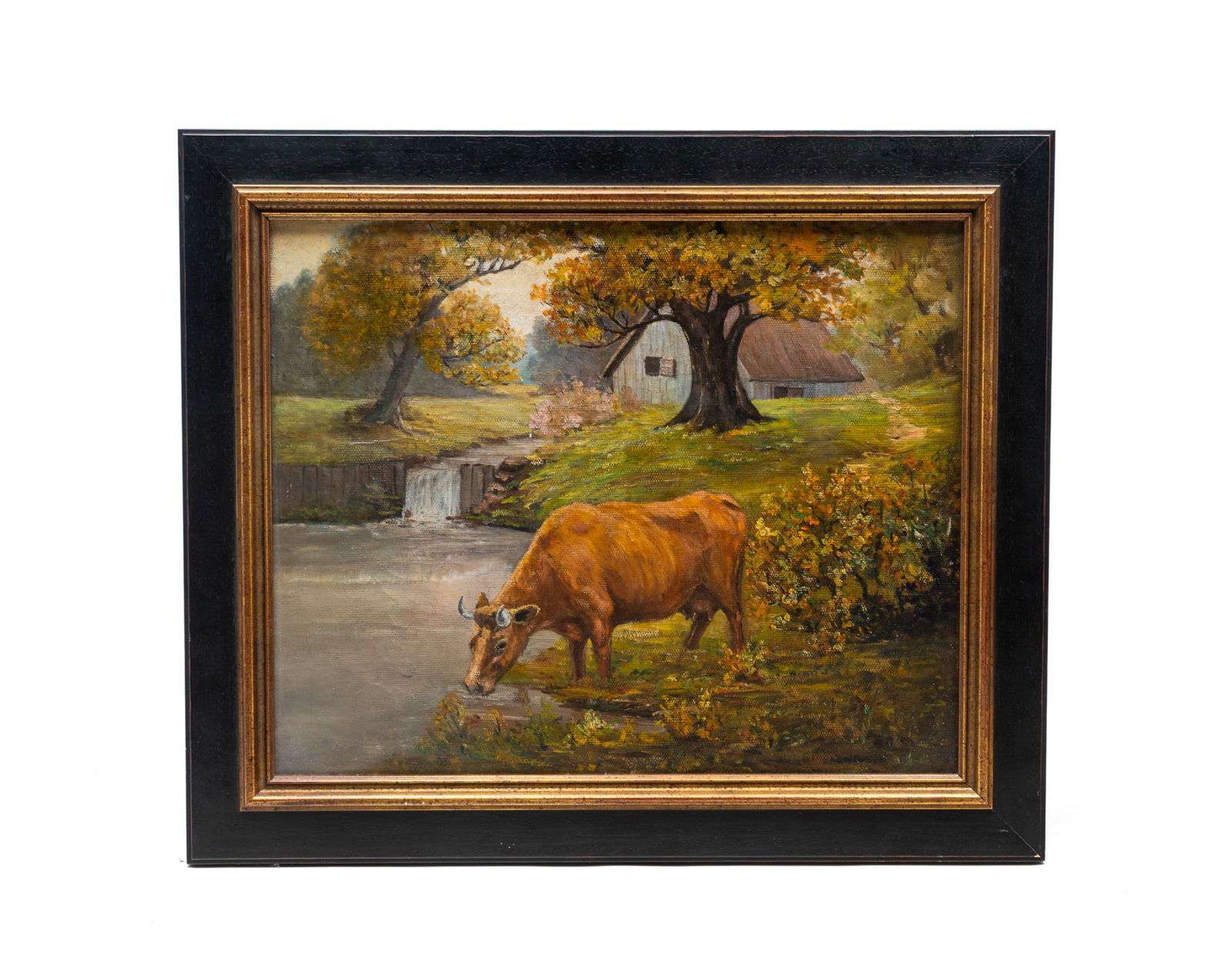 PAUL BETTINGER (OHIO, 1878-1947) OIL ON CANVAS OF RURAL FARM WITH COW. Frame, 21"h. 24.5"w. Canvas, (1 of 4)