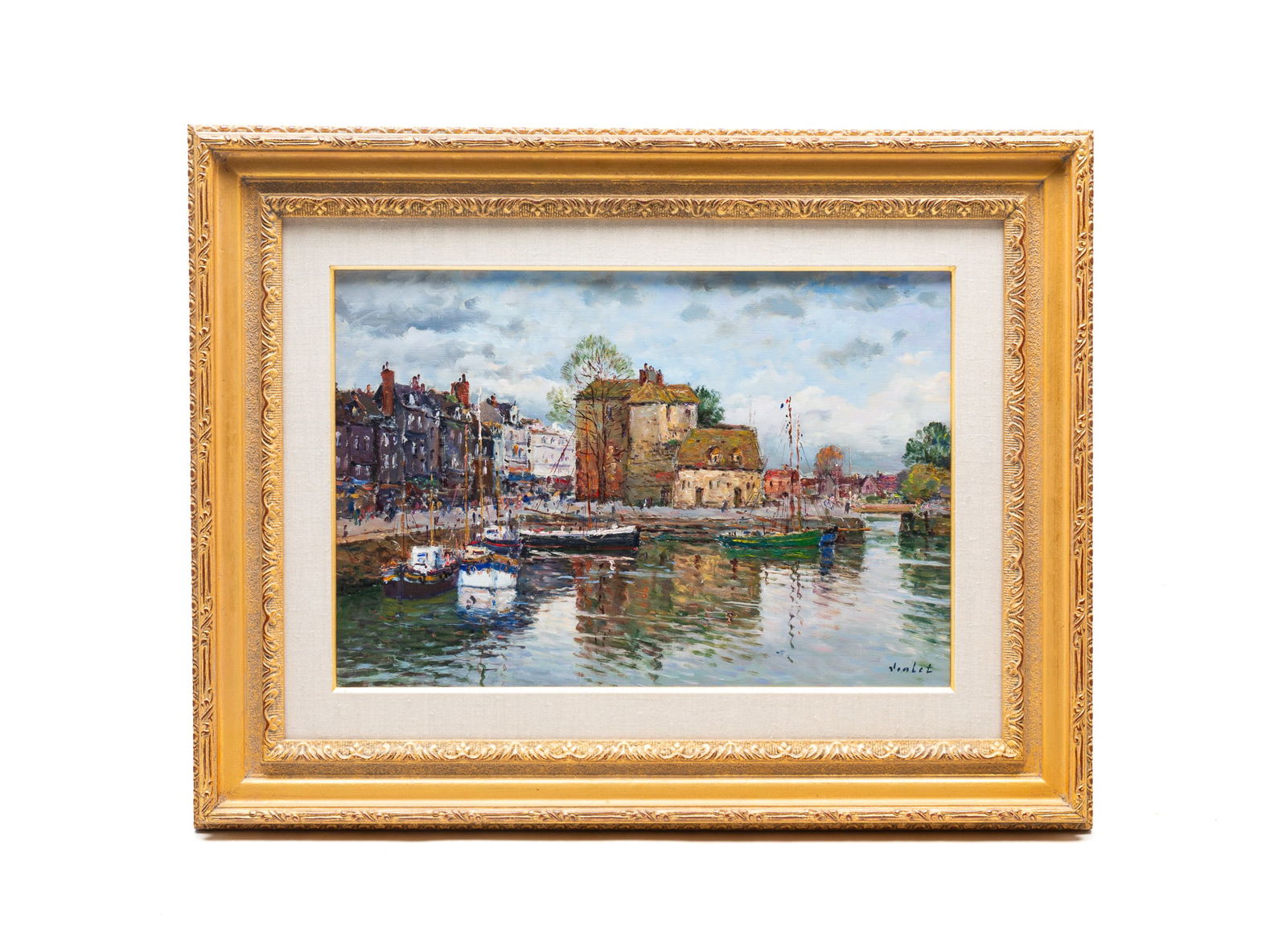 LAURENT VIALET (FRENCH, B. 1967) OIL ON CANVAS WATERFRONT SCENE. Frame, 24"h. 30.75"w. Canvas, (1 of 5)