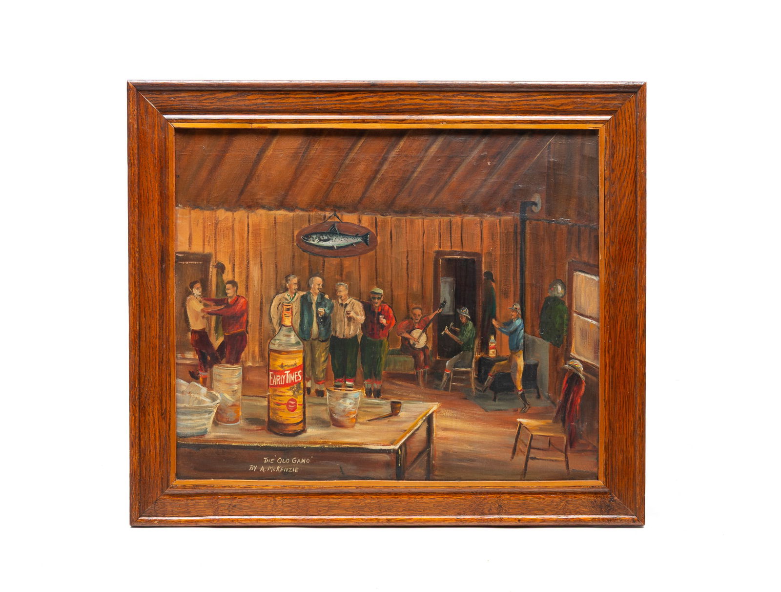 A. MCCKENZIE (AMERICAN, 20TH CENTURY) "THE OLD GANG" OIL ON CANVAS. Frame, 25.5"h. 29"w. Canvas, (1 of 4)