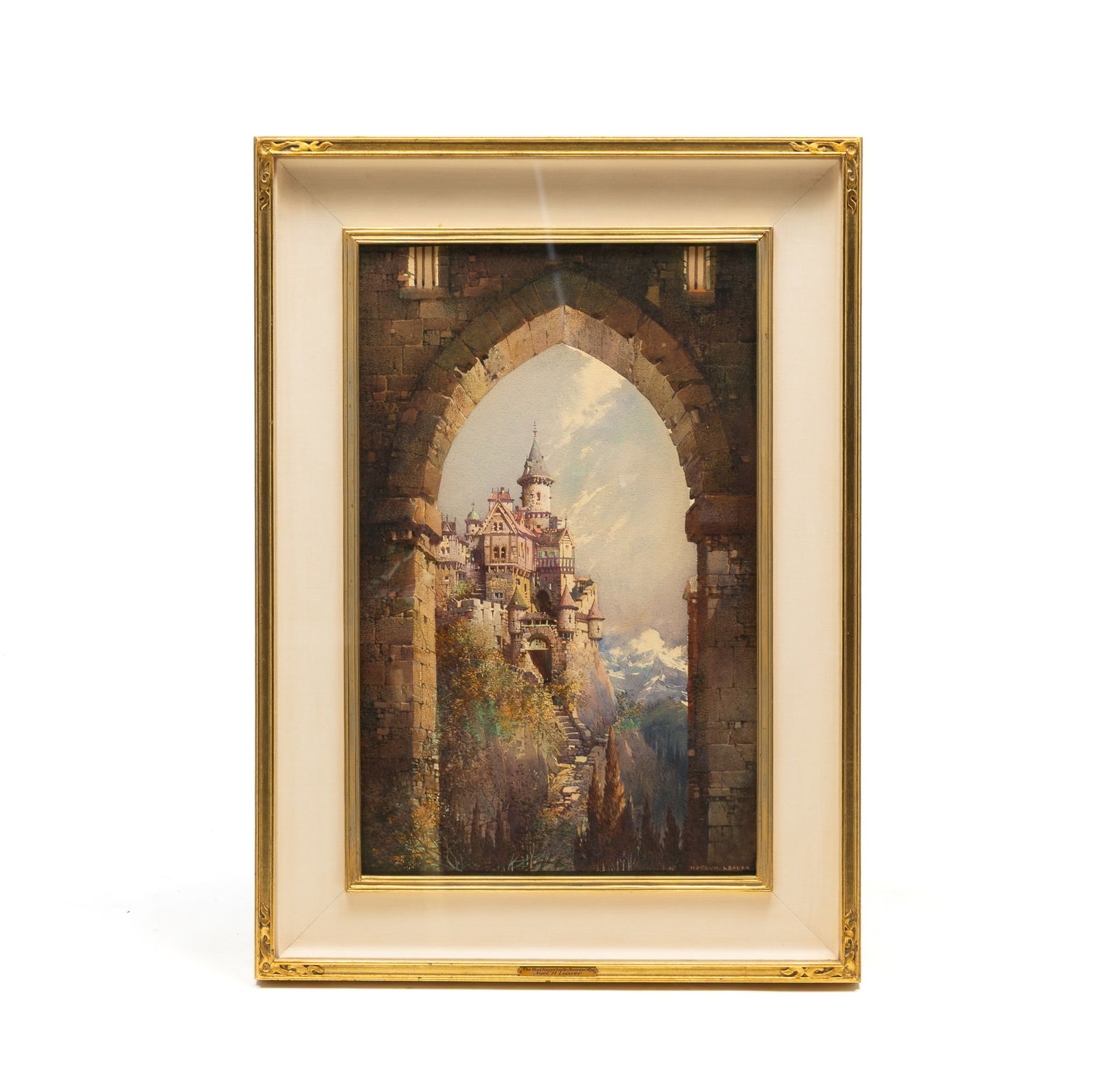 NOEL HARRY LEAVER (BRITISH, 1889-1951) "MAD KING'S CASTLE, BAVARIAN ALPS" WATERCOLOR. Frame, (1 of 5)
