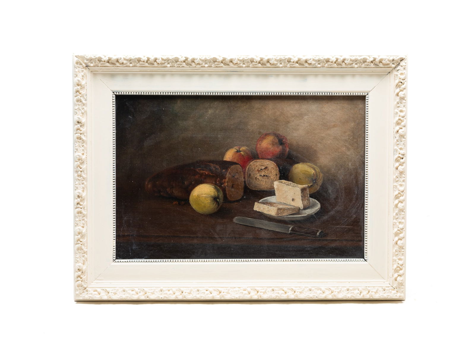 AMERICAN SCHOOL OIL ON CANVAS OF TABLETOP STILL LIFE. Framed, 23"h. 28"w. Canvas, 16"h. 24"w. (1 of 3)