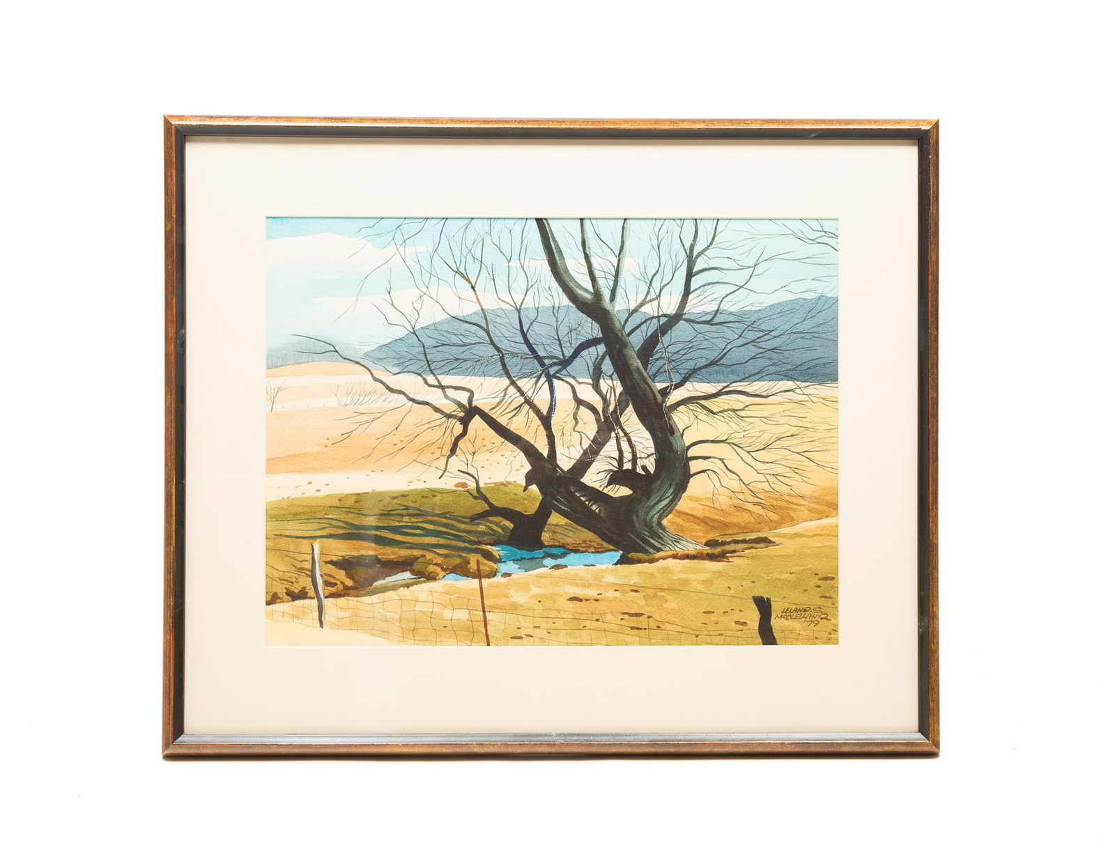 LELAND MCCLELAND (COLUMBUS, OHIO, 1914-2002) WATERCOLOR LANDSCAPE WITH TREE, DATED 1979. Frame, (1 of 4)