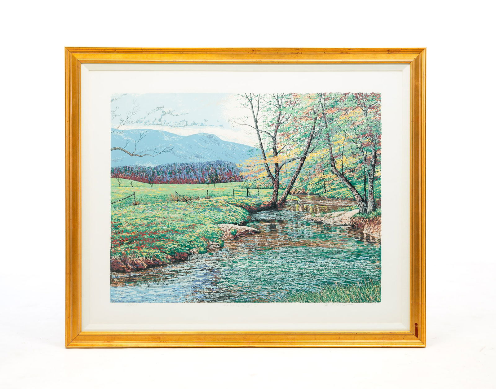 RAYMOND BYRAM (AMERICAN, ACTIVE LATE 20TH CENTURY) "THE VALLEY IN SPRING" COLOR SERIGRAPH, DATED (1 of 6)