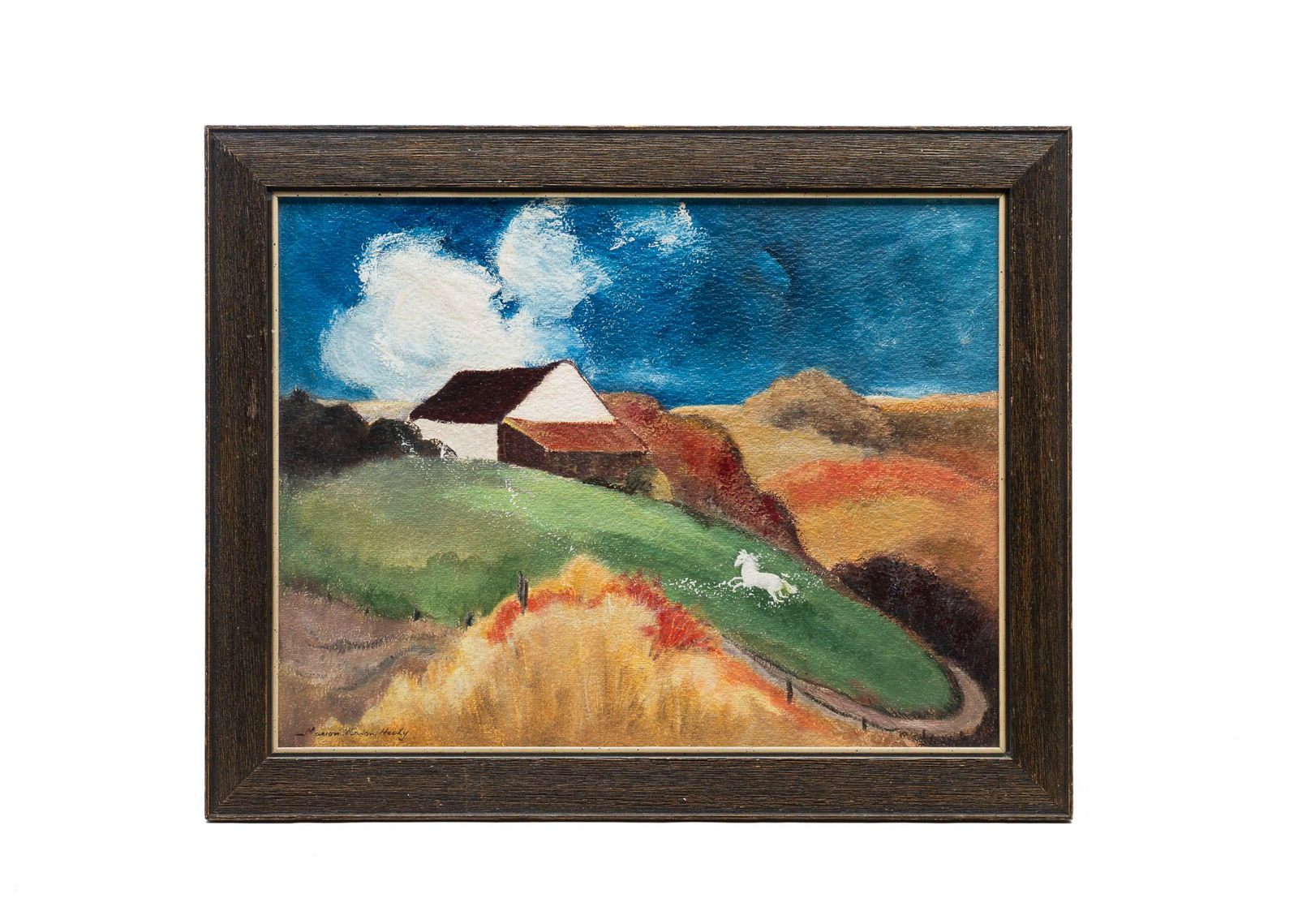 MARION MAXON HEALY (CINCINNATI, OHIO, 1890-1983) OIL PAINTING OF FARM LANDSCAPE. Frame, 24.25"h. (1 of 4)