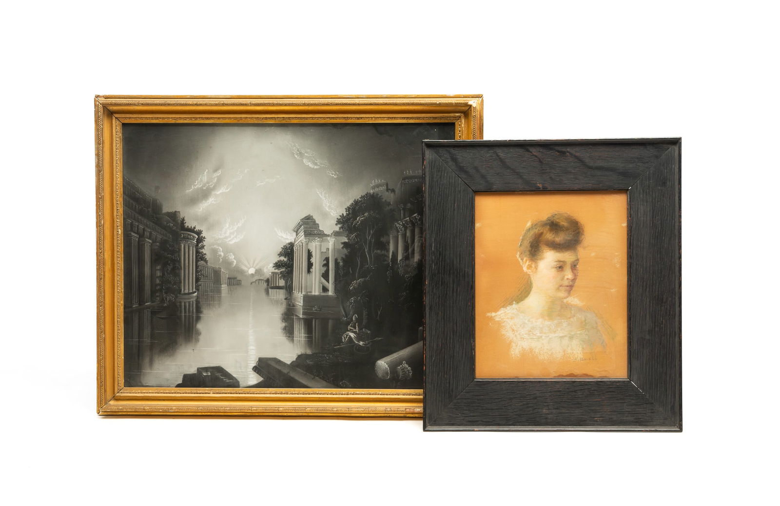 SANDPAPER DRAWING AND A PASTEL PORTRAIT. Sandpaper drawing, frame, 18.75"h. 22.75"w. Pastel (1 of 5)