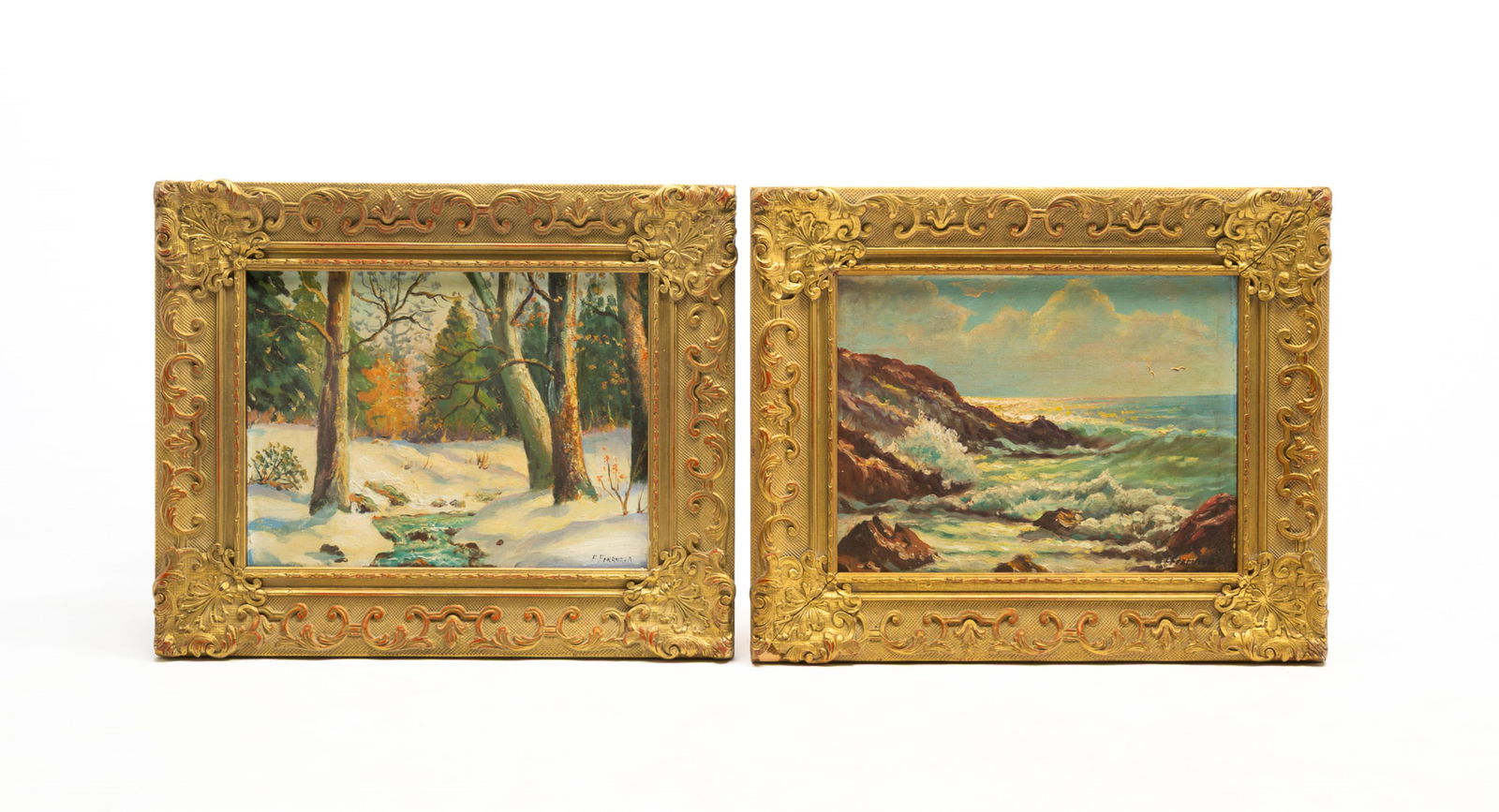 TWO FRANK P. FERRUZZA (BROOKLYN, NEW YORK, 1912-1984) OIL ON CANVAS PAINTINGS. Frame, 18.25"h. (1 of 8)