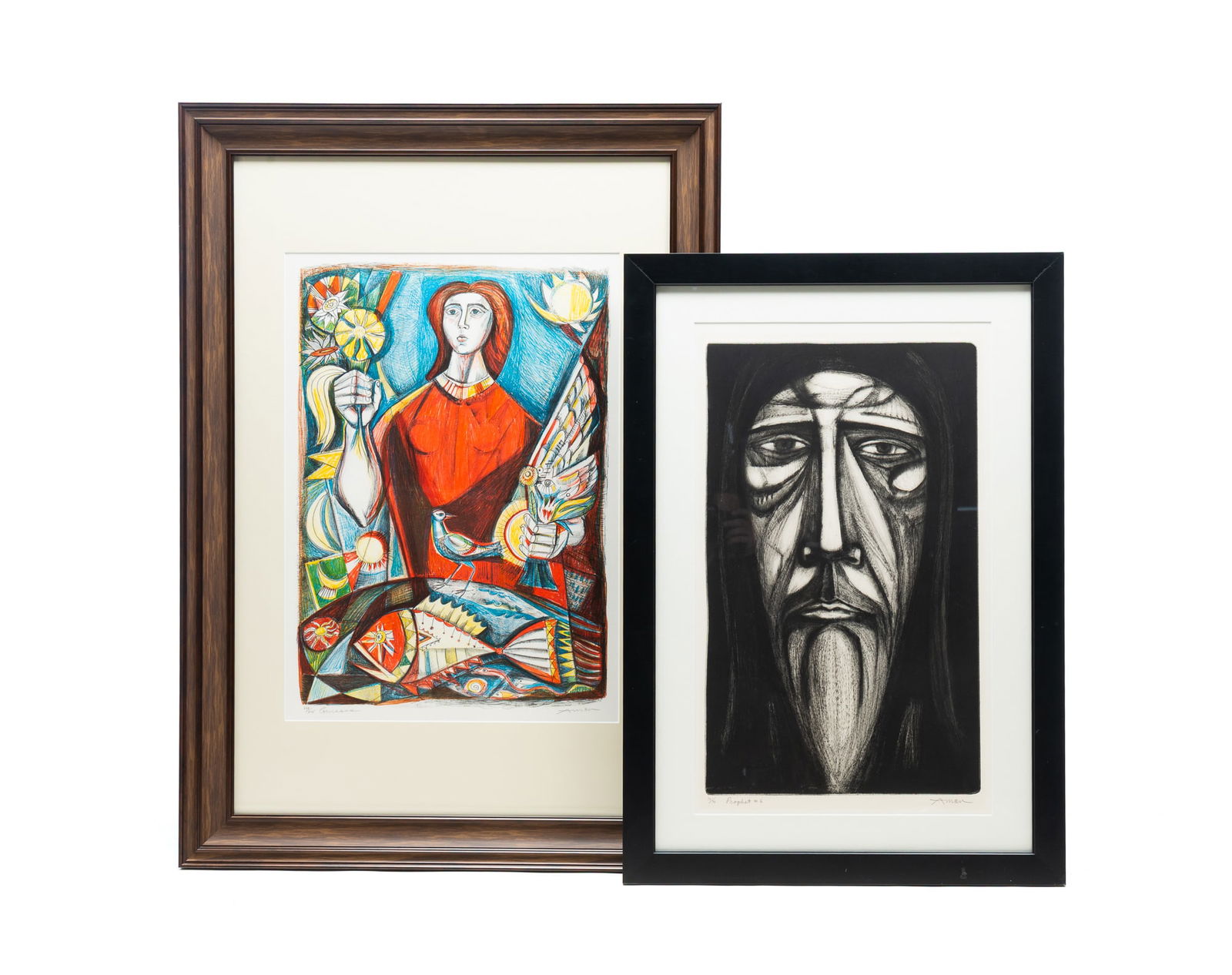 TWO LARGE IRVING AMEN (AMERICAN, 1918-2011) LITHOGRAPHS. Largest frame, 40.75"h. 29"w. (1 of 7)