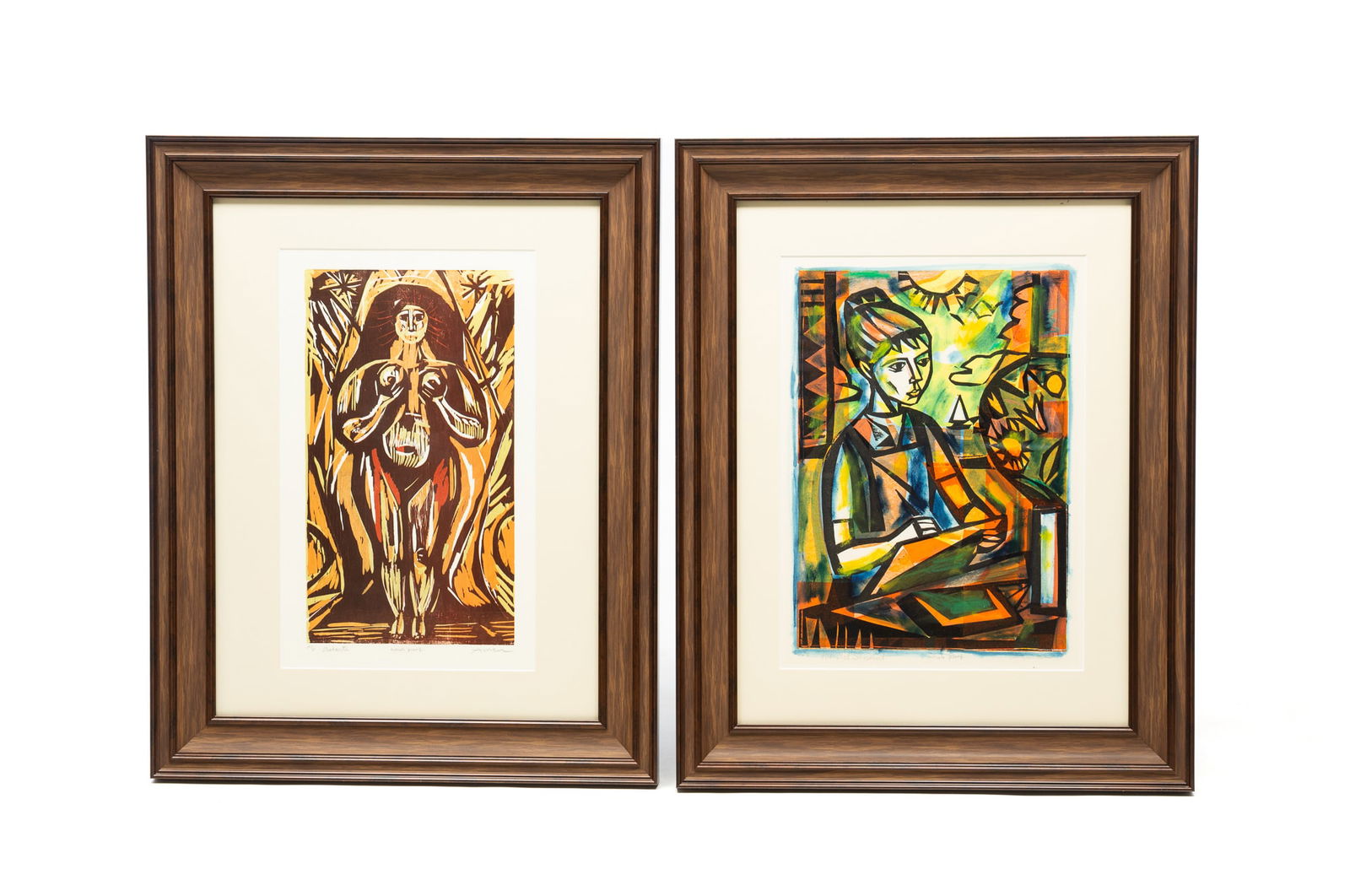 TWO IRVING AMEN (AMERICAN, 1918-2011) COLOR WOODBLOCK PRINTS. Each frame, 28.75"h. 23"w. (1 of 8)