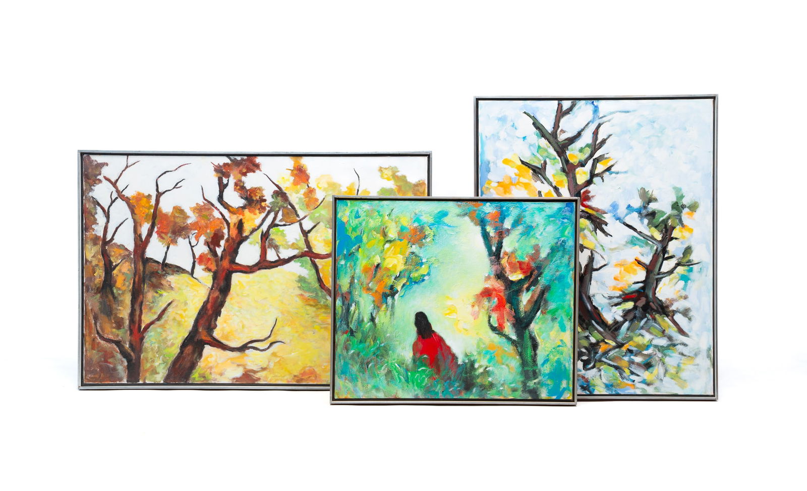 THREE JAMES YOKO (DAYTON, OHIO, 1916-2004) ACRYLICS ON CANVASES. The largest frame, 25"h. 37"w. (1 of 3)